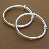 Flower Engravings Plain Adjustable Silver Kid Bangle(Pair)