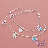 Cute Elephant Charm Silver Anklet for Kids(3 - 5Years)