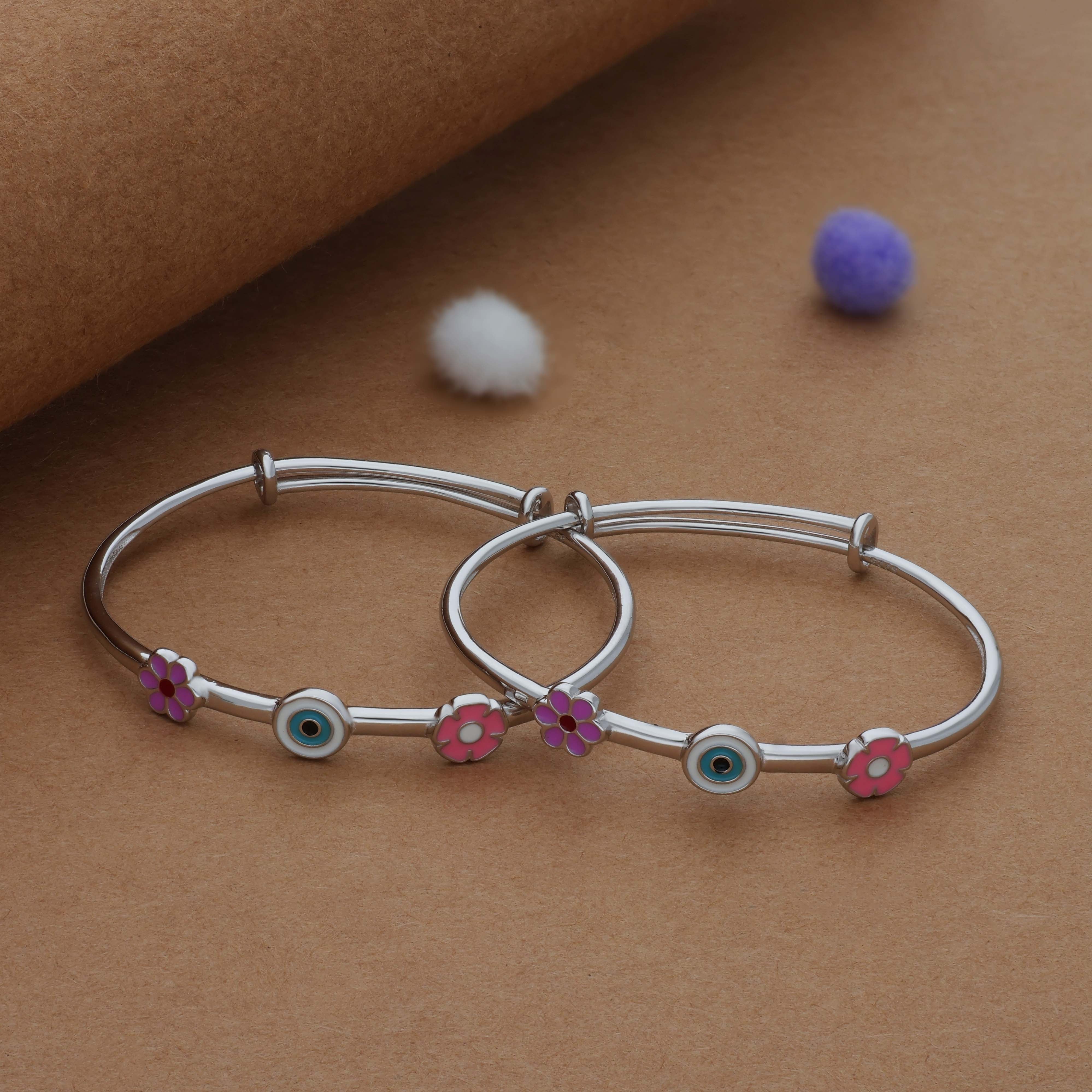 Lucky Bloom Evil Eye 925 Silver Kids Bangles (0-5 Yrs)
