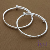 Heart Engravings Plain Adjustable Silver Kid Bangle(Pair)