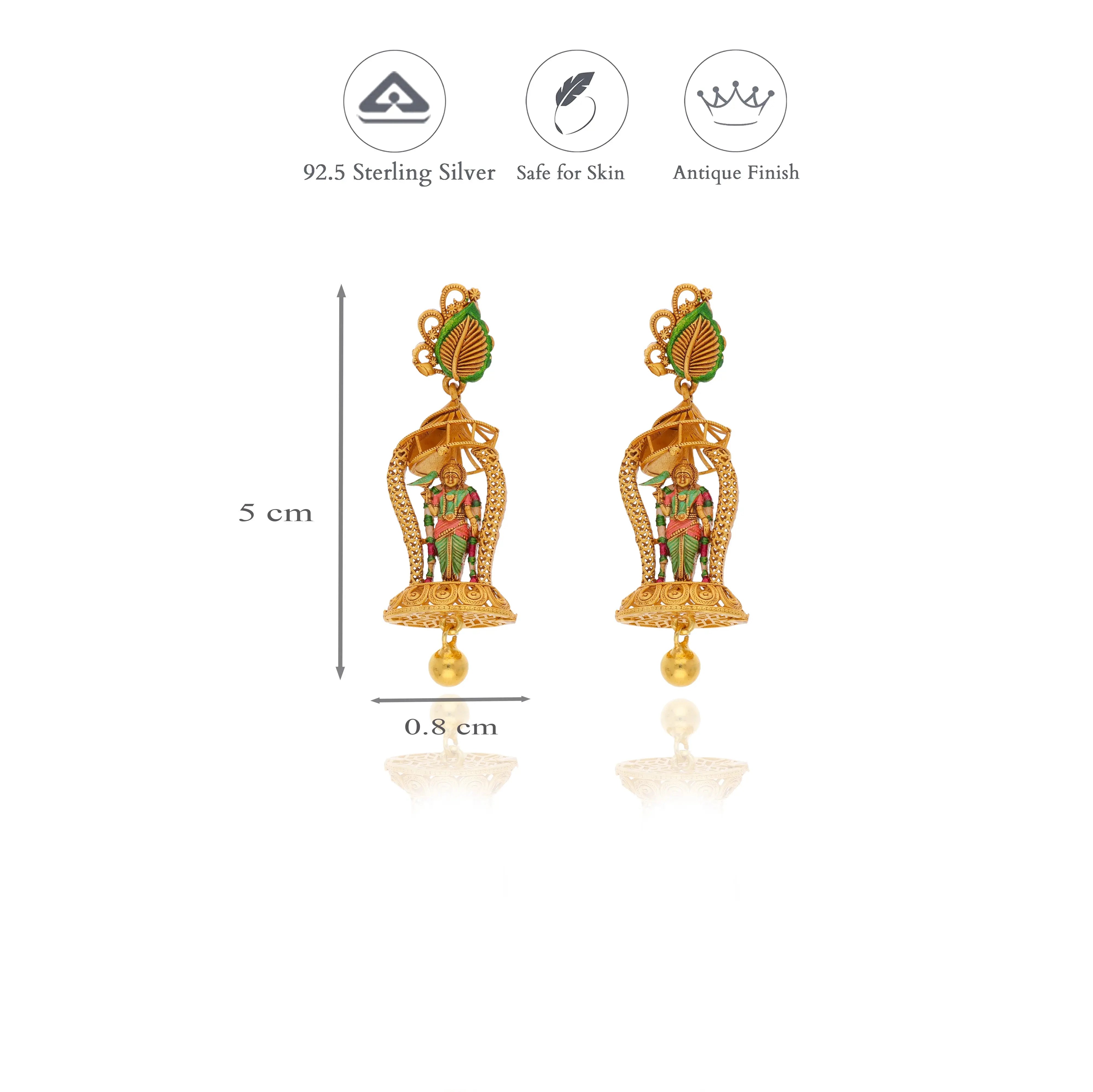 Antique Finish 925 Silver Divine Meenakshi Jhumka