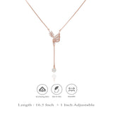 925 Sterling Silver Rose Gold Pearl Leaf Charm Necklace