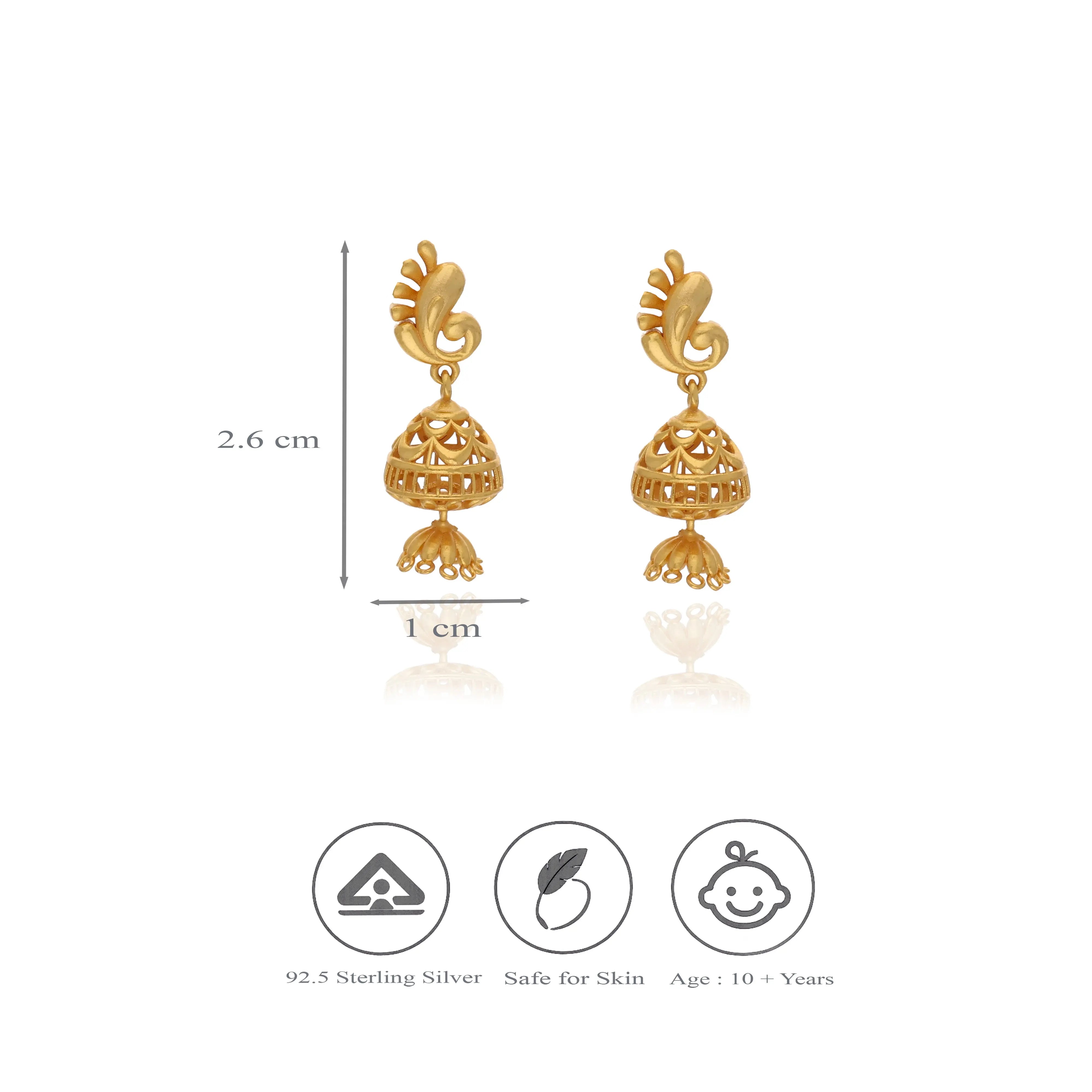 925 Silver Gold Plated Leaf Drop Jhumka Earrings