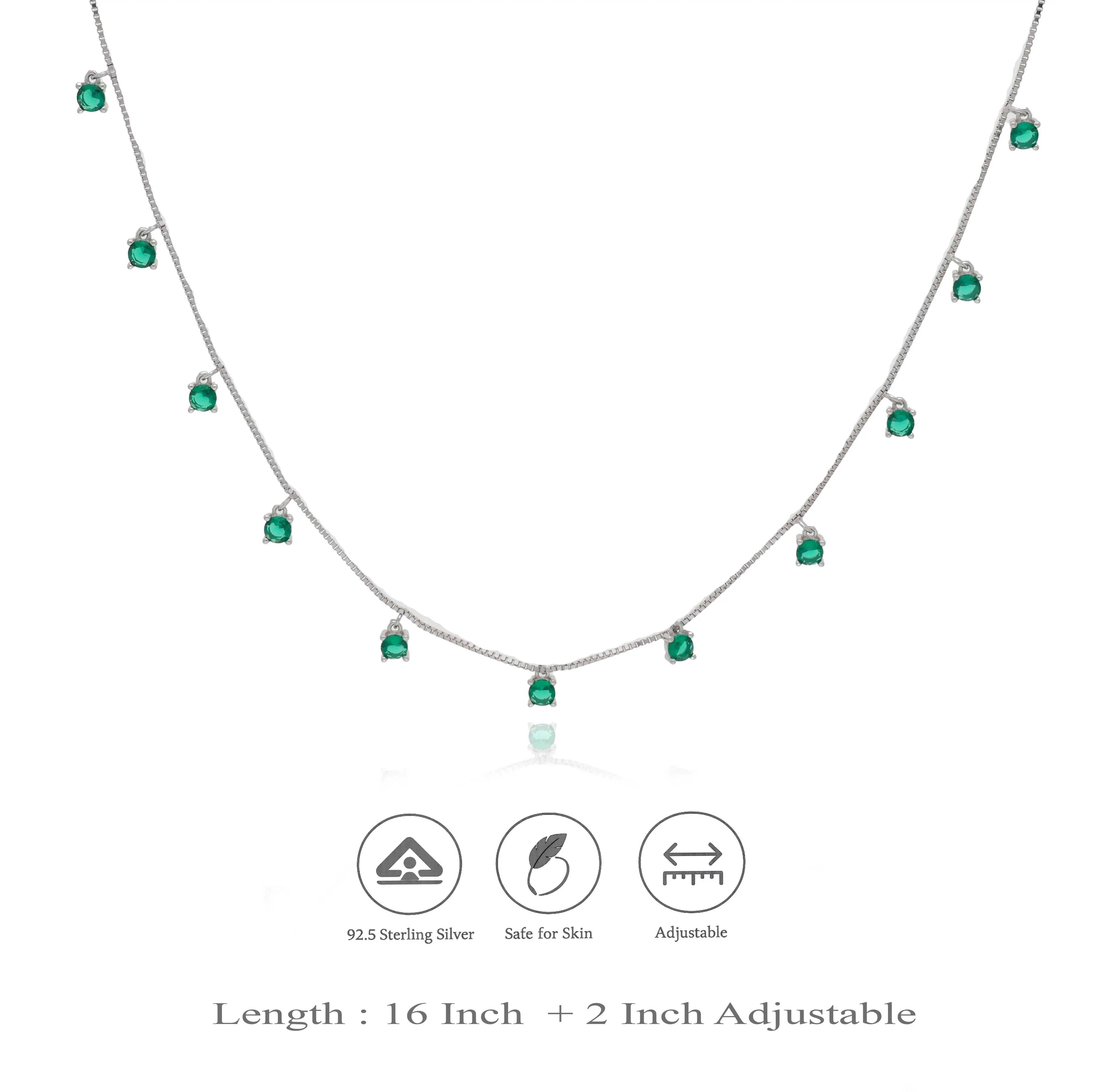 Classic Green Stone 925 Silver Charm Necklace