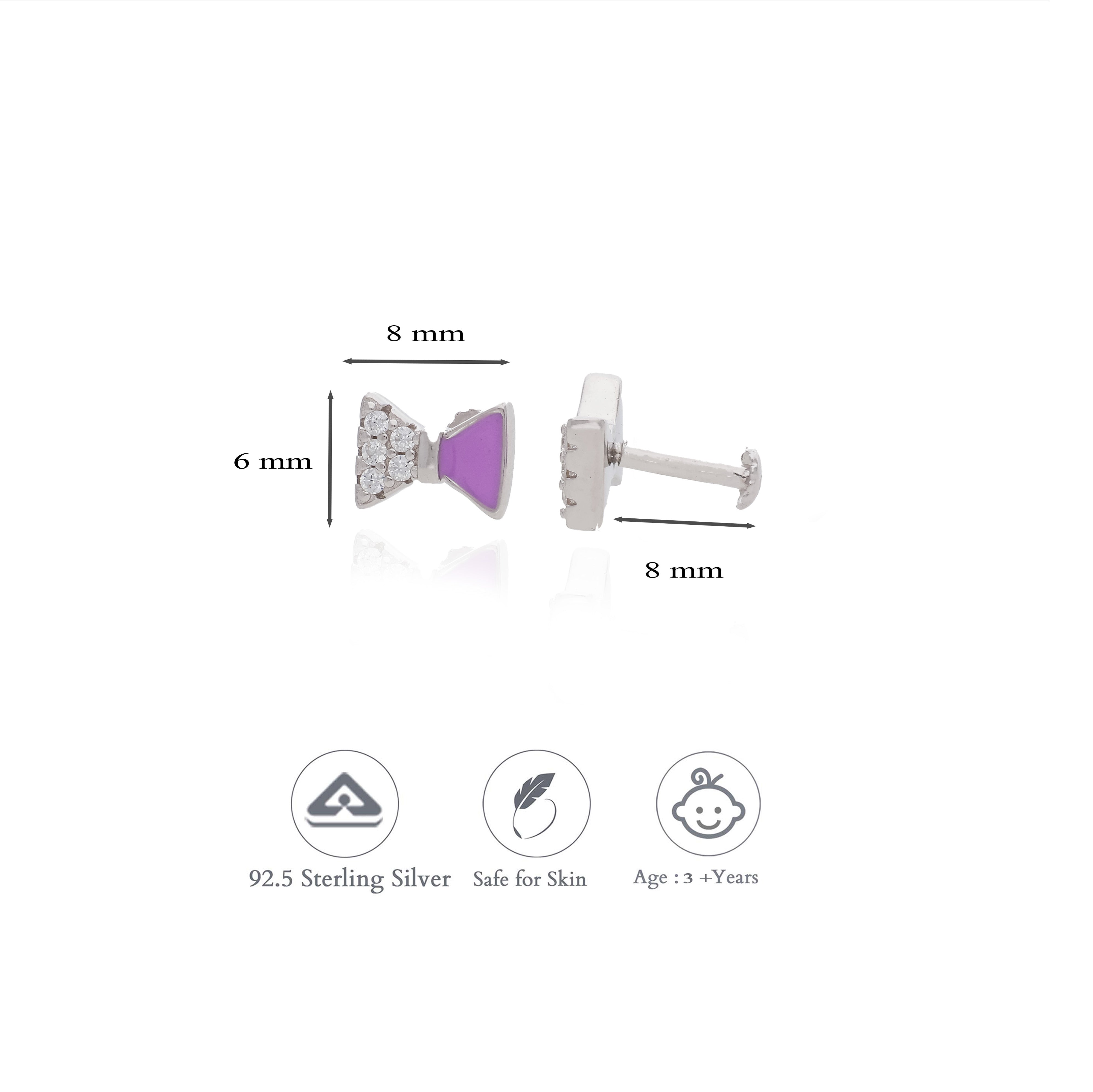 Violet Bow 925 Sterling Silver Kids Stud (3+ Yrs)