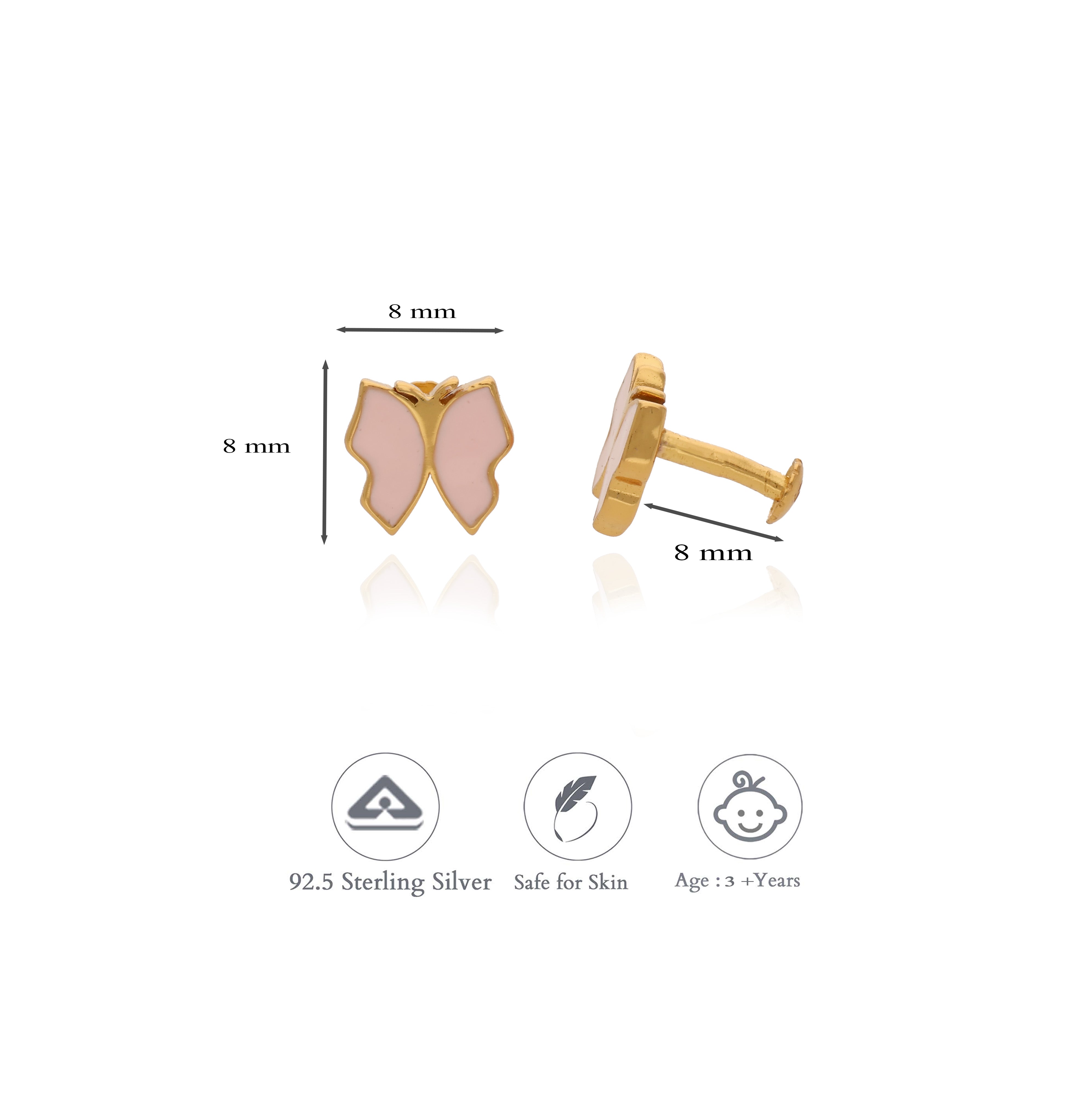 Blush Pink Butterfly 925 Sterling Silver Kids Stud (3+ Yrs)