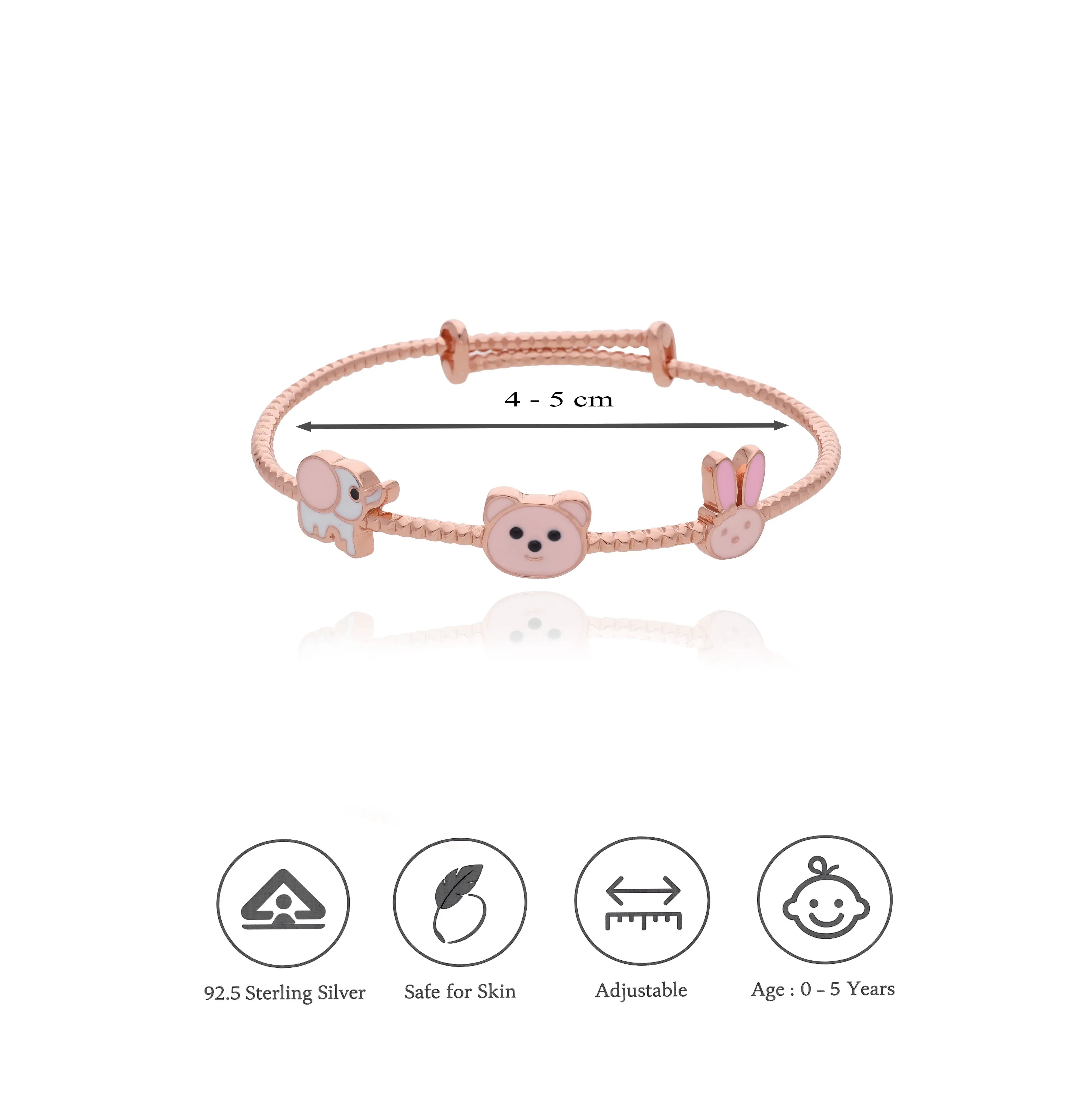 925 Sterling Silver Animal Charm Bangles for Kids (0-5 Yrs)