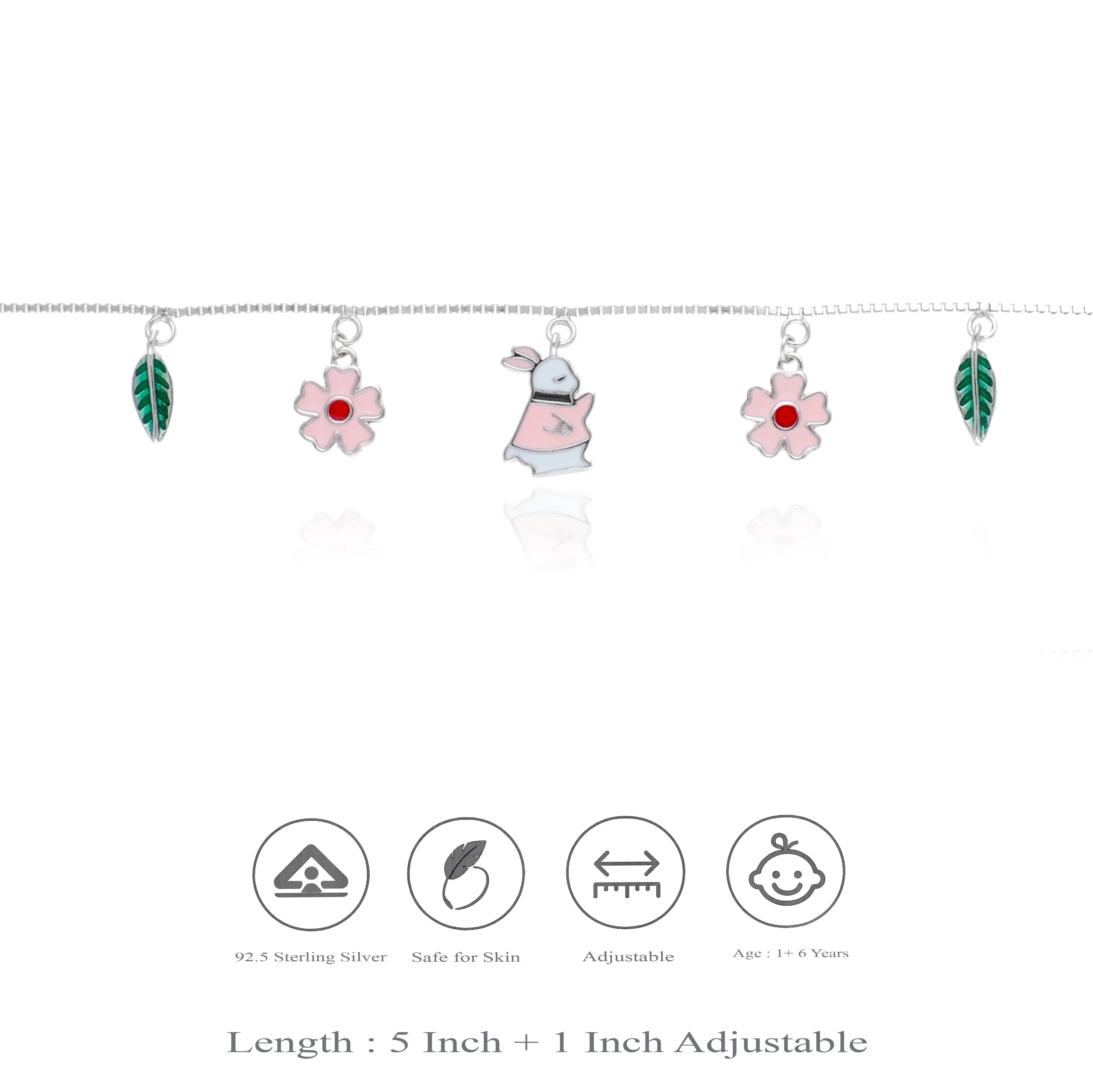 925 Silver Bloom Rabbit & Leaf Charm Kids Bracelets
