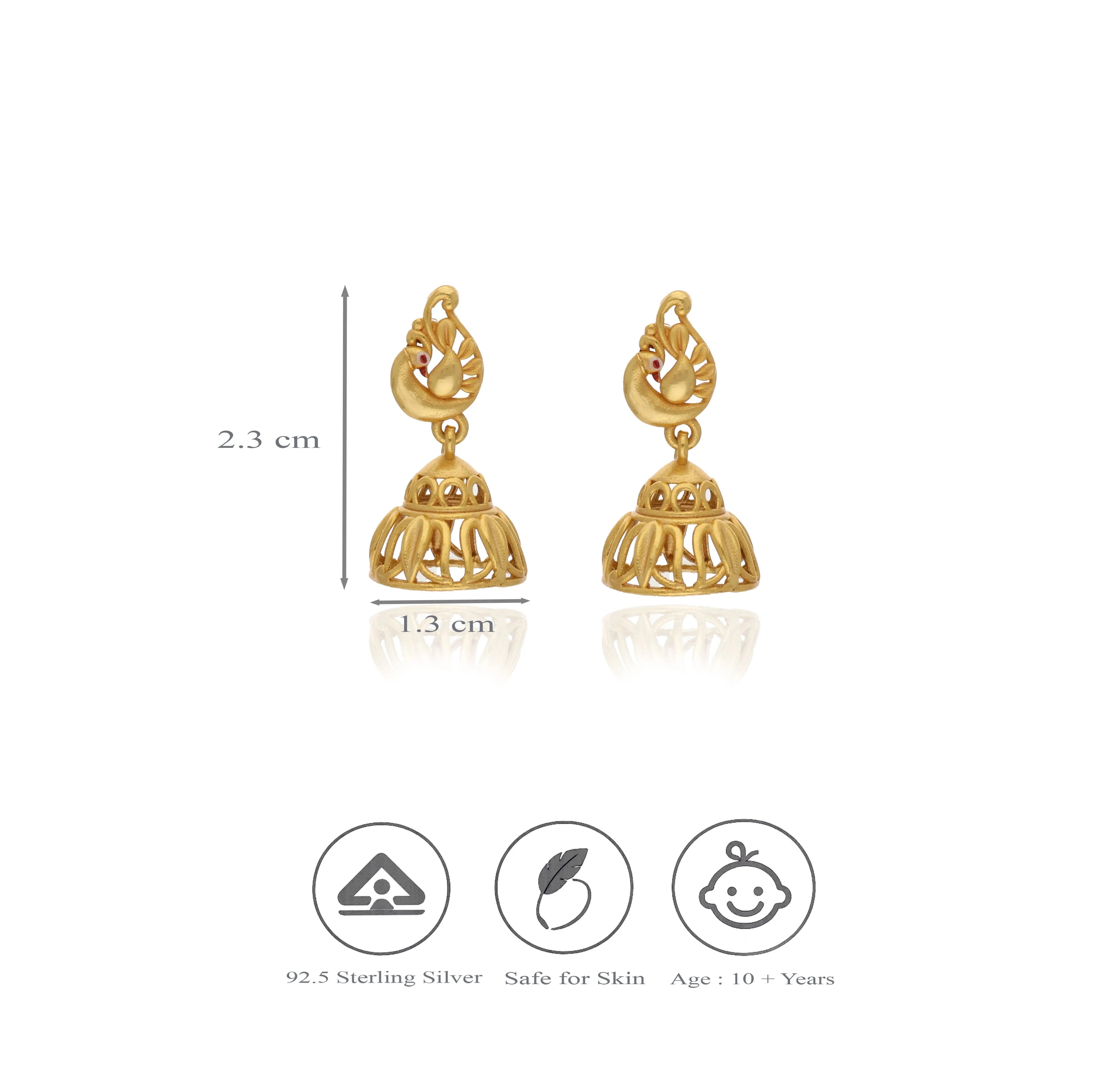 925 Silver Traditional Peacock Design Jhumka Earrings