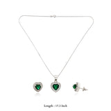 Glossy Green Heart Silver Pendant Set for Women & Teen