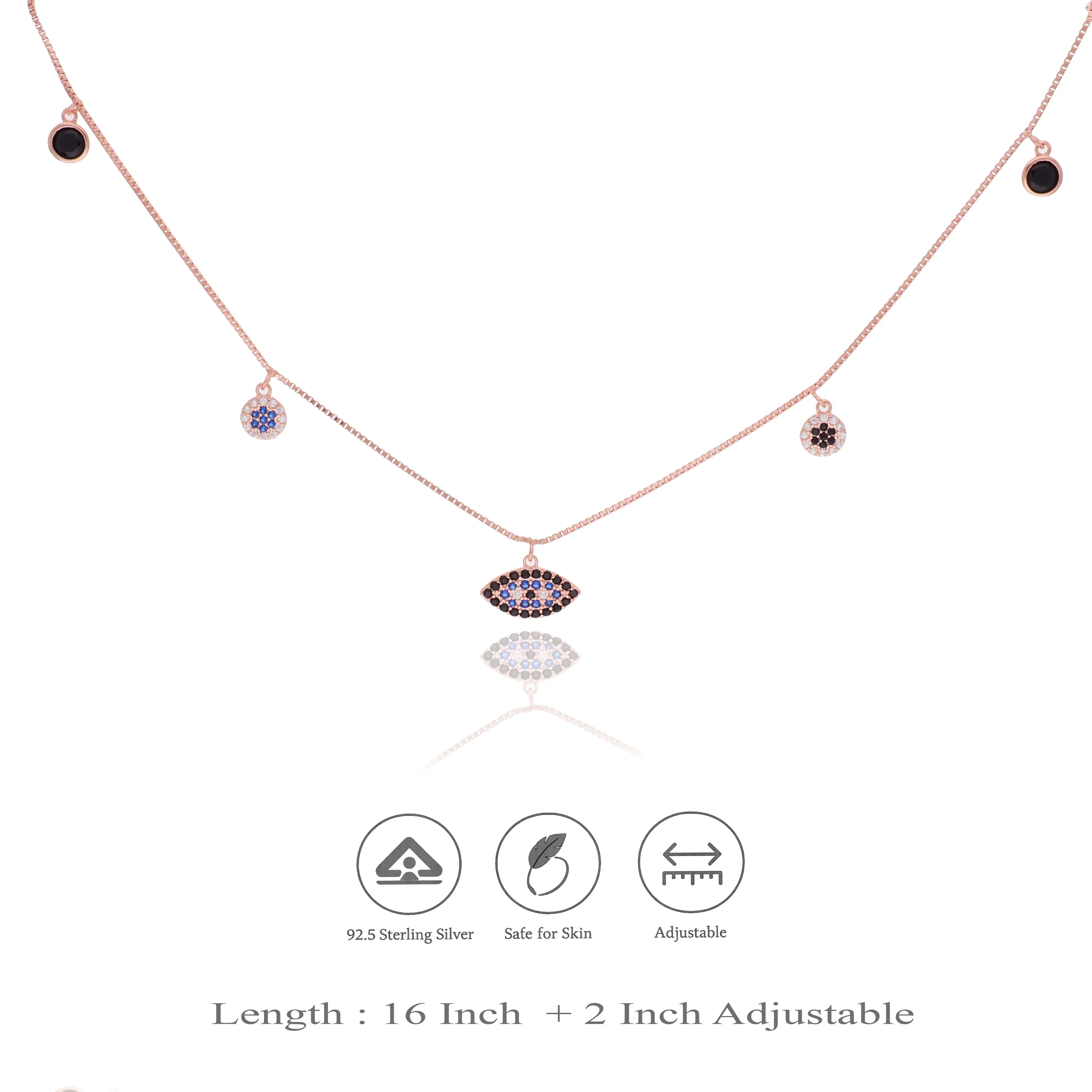 925 Silver Black Evil Eye Charm Necklace for Women
