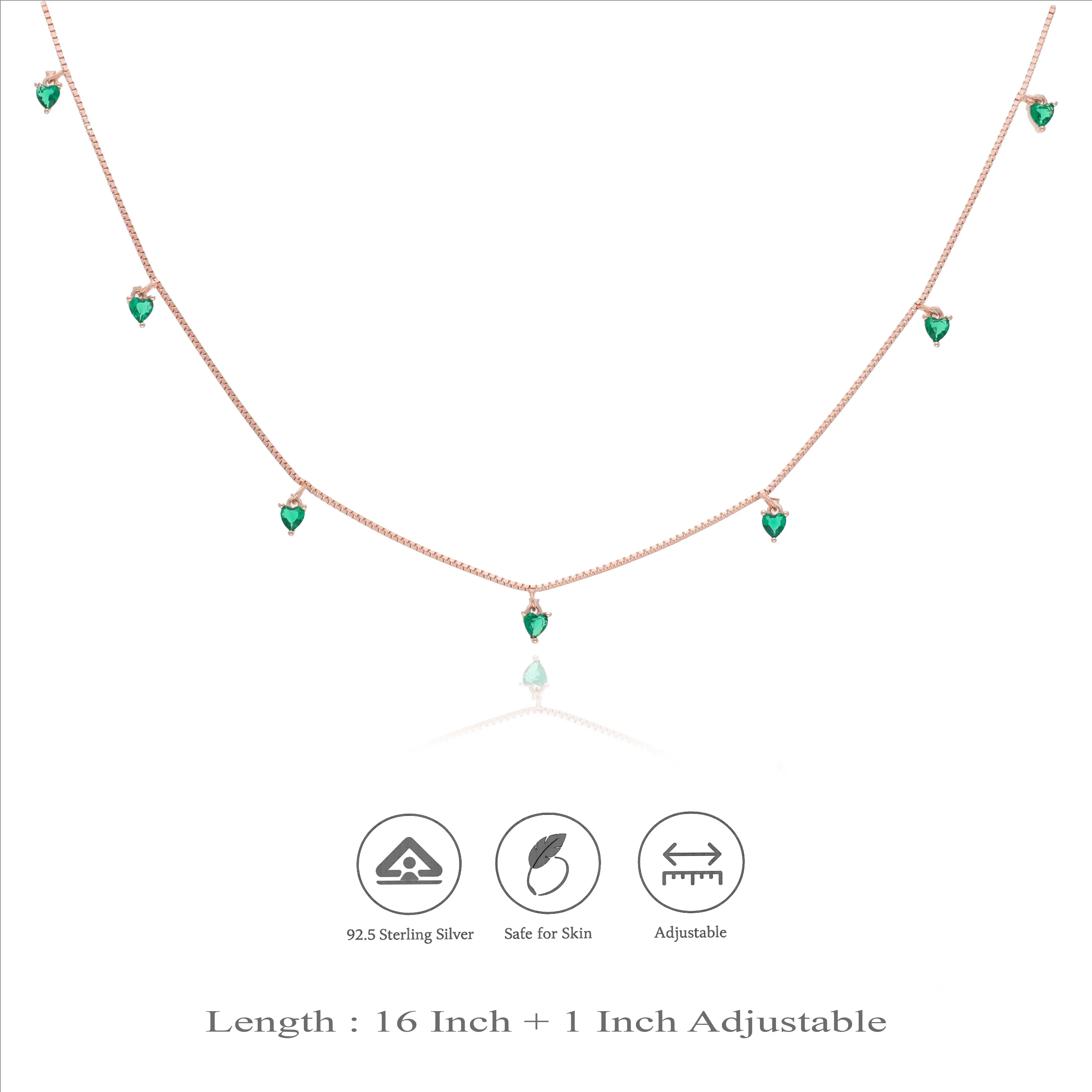 Green Heart 925 Silver Charm Chain Necklace