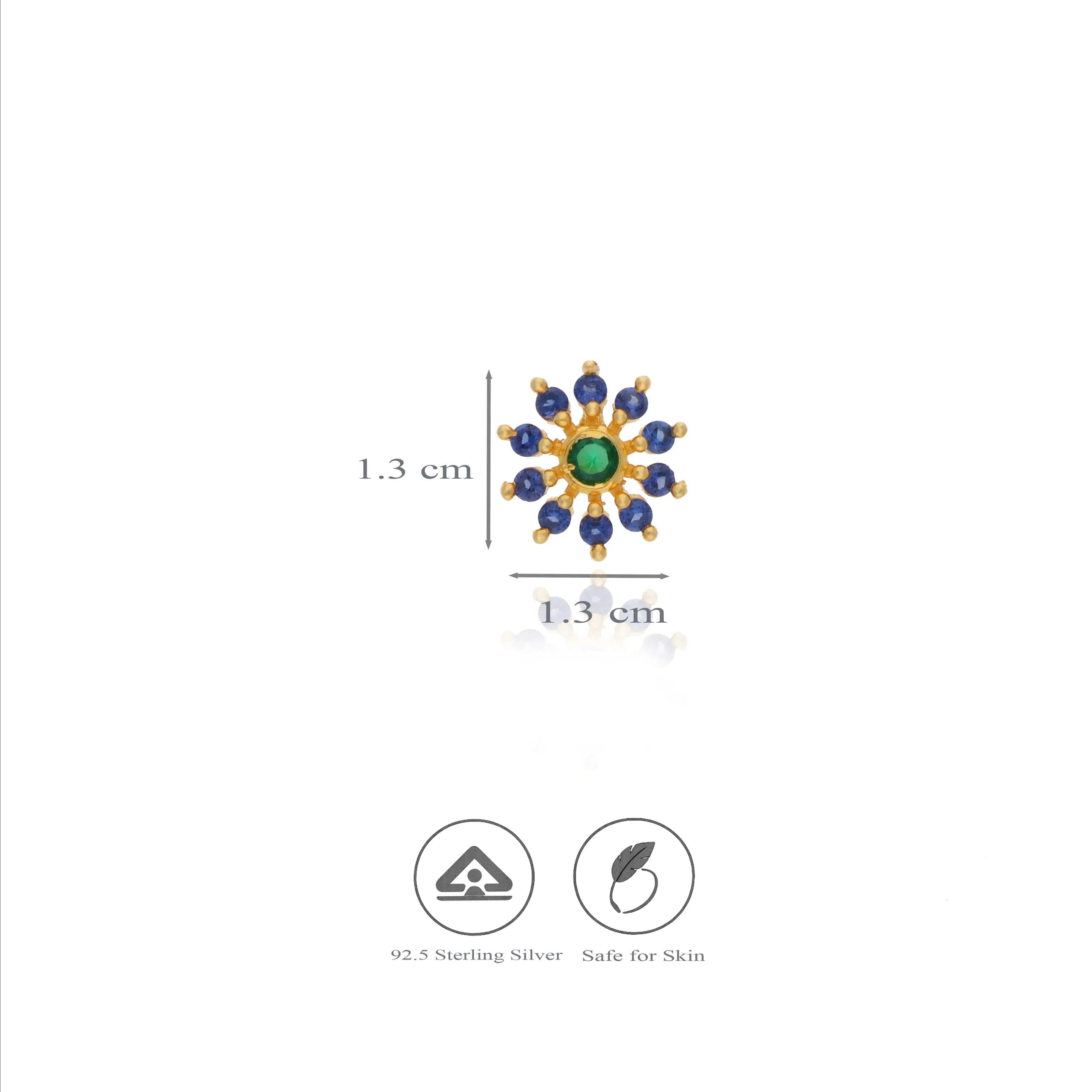 Blue CZ Sunburst Floral 925 Silver Nosepin