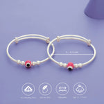 Pink Evil Eye 925 Sterling Silver Adjustable Kada Set