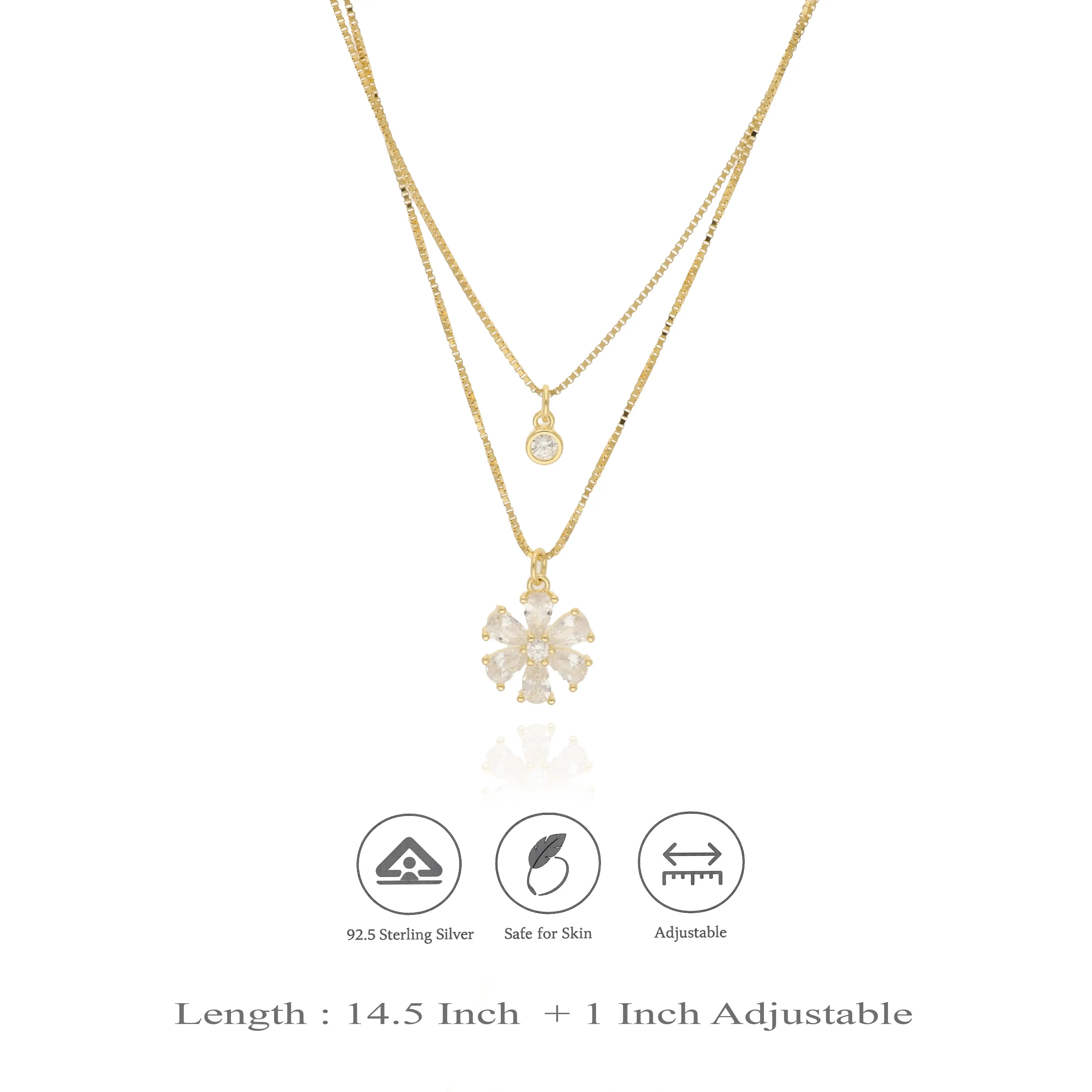 925 Sterling Silver Floral Charm Layered Chain