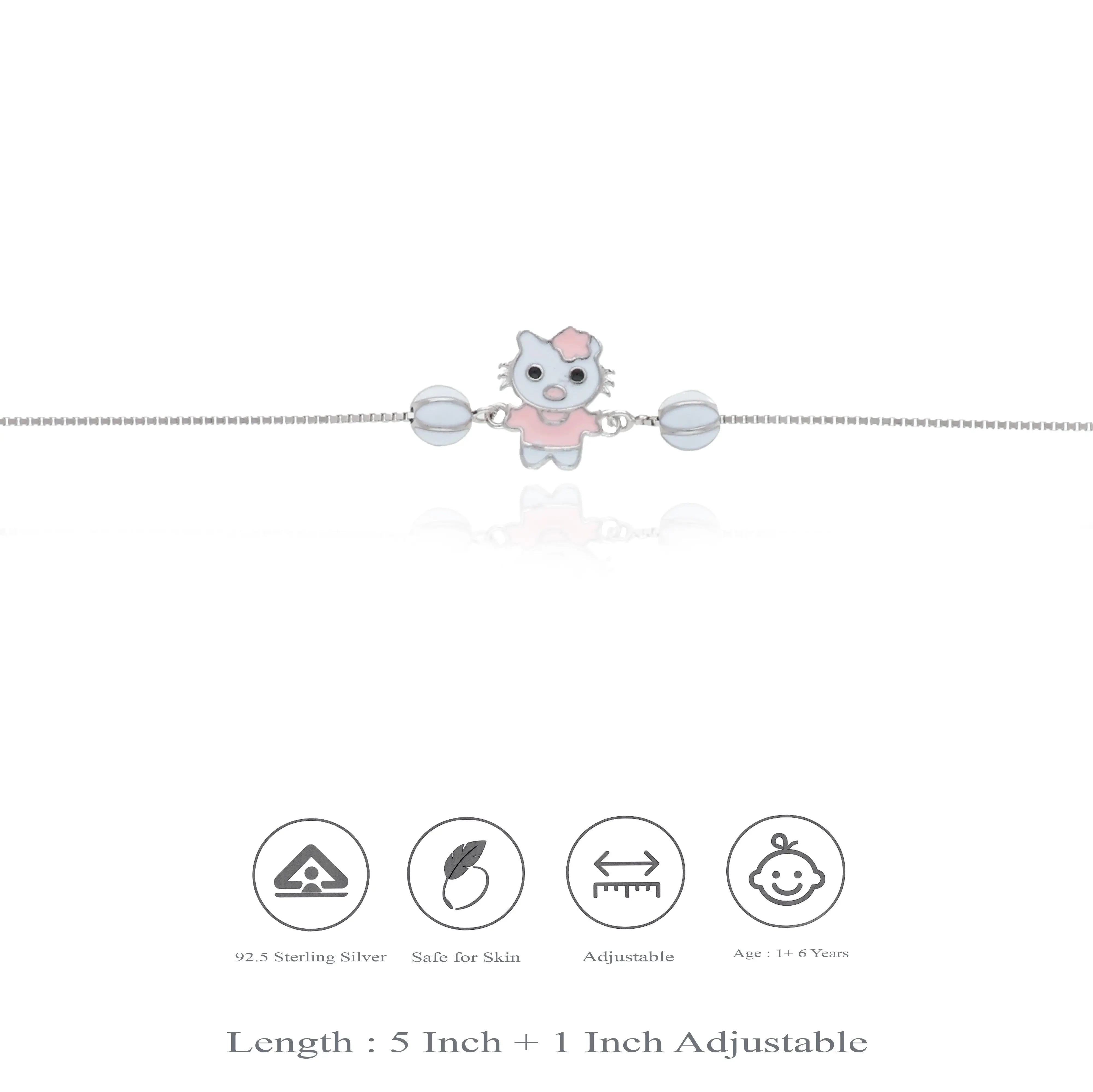 925 Sterling Silver Meow Kitty Charm Kids Bracelet