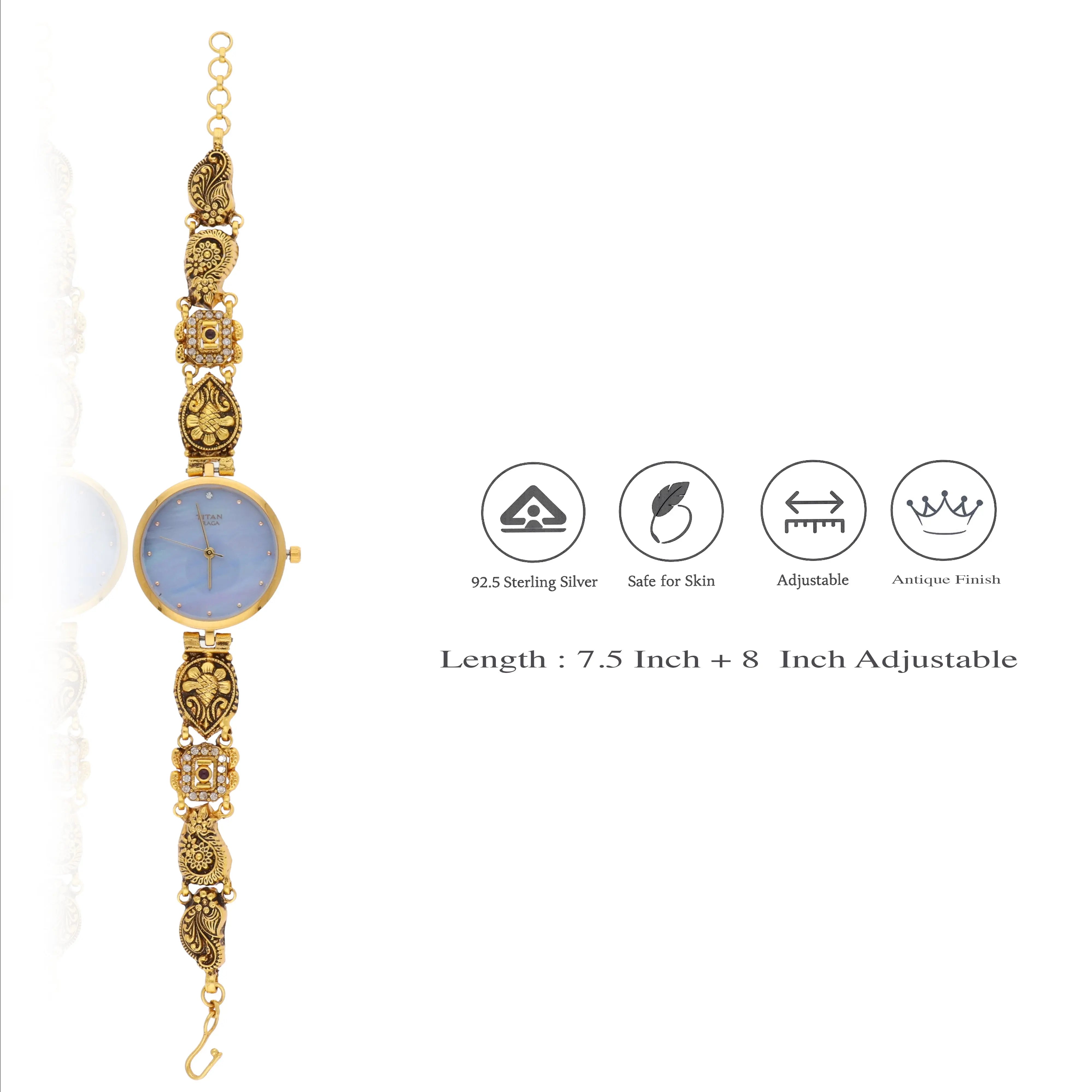 Pure 925 Silver Antique Temple Jewelry Watch
