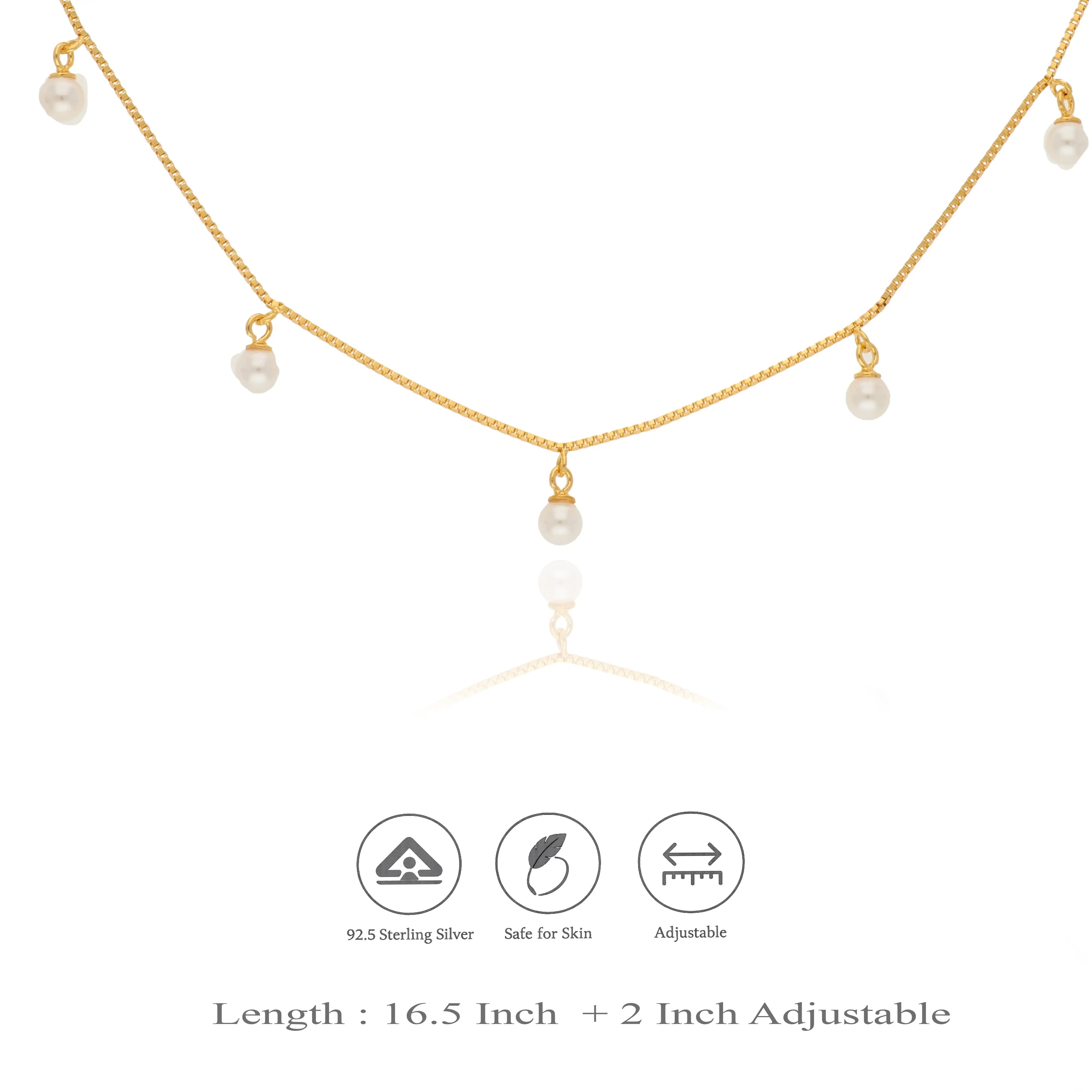 Pearl Drop 925 Silver Layered Chain Necklace