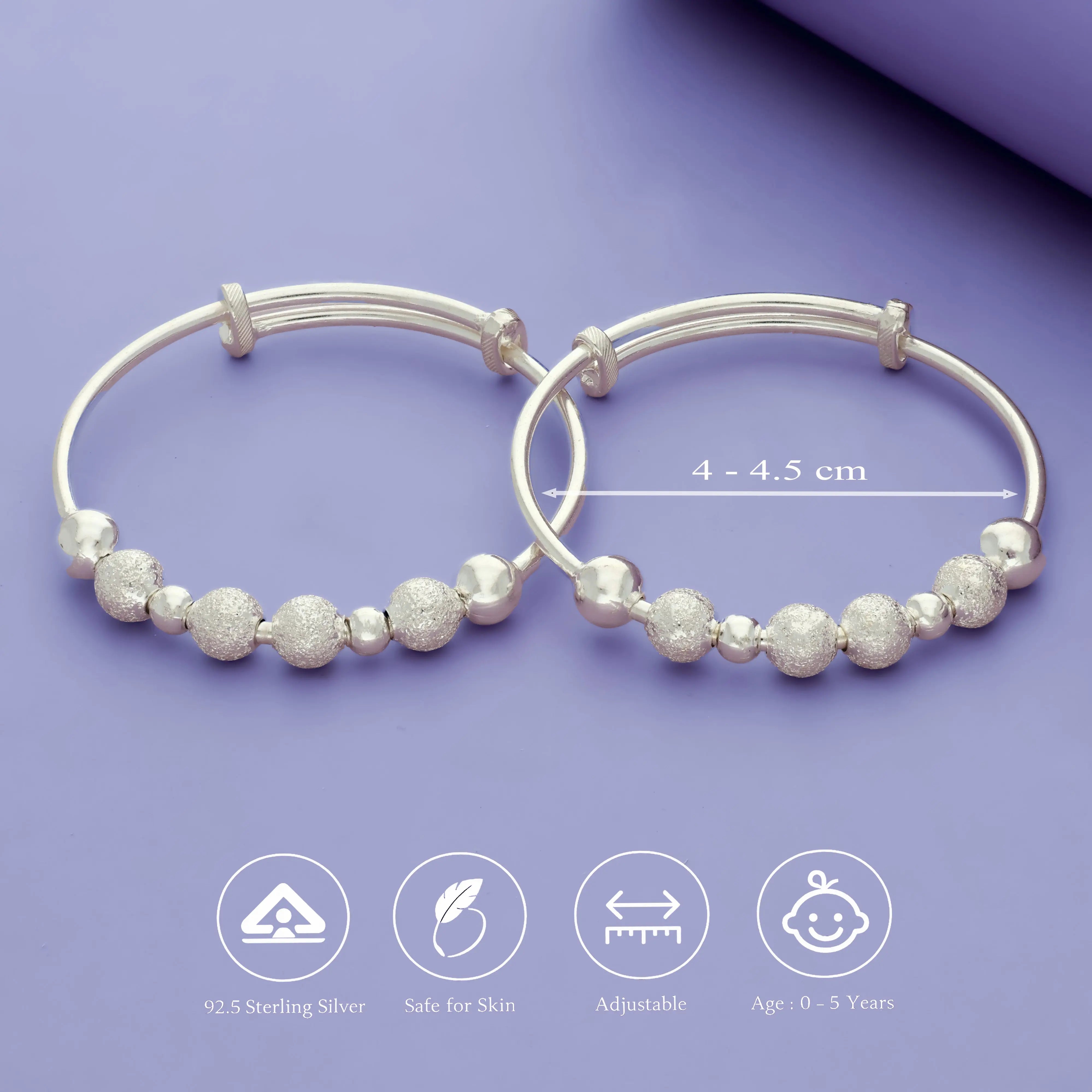 Frosted Glow 925 Silver Bangles for Kids