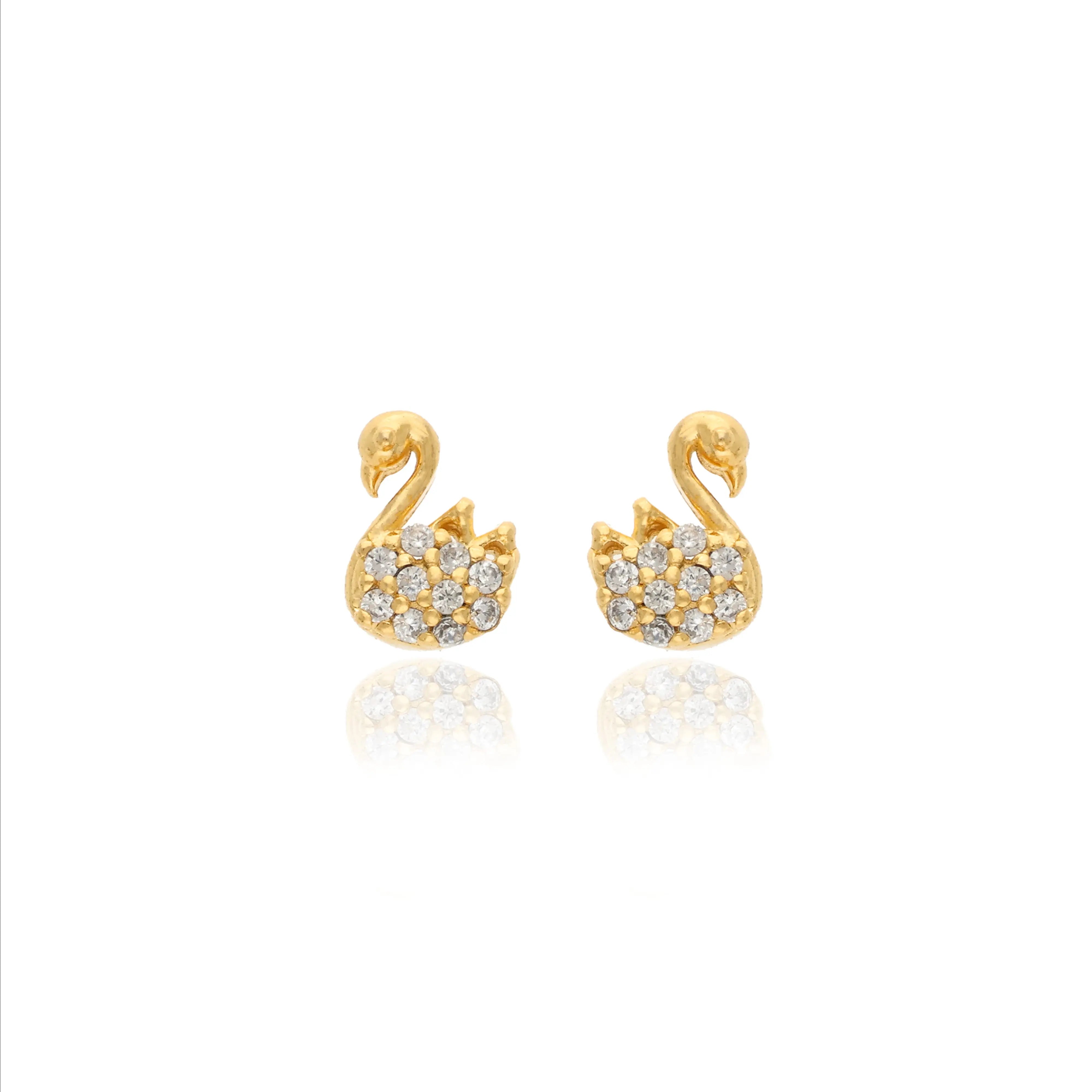 925 Silver Gold-Plated Kids Swan Studs