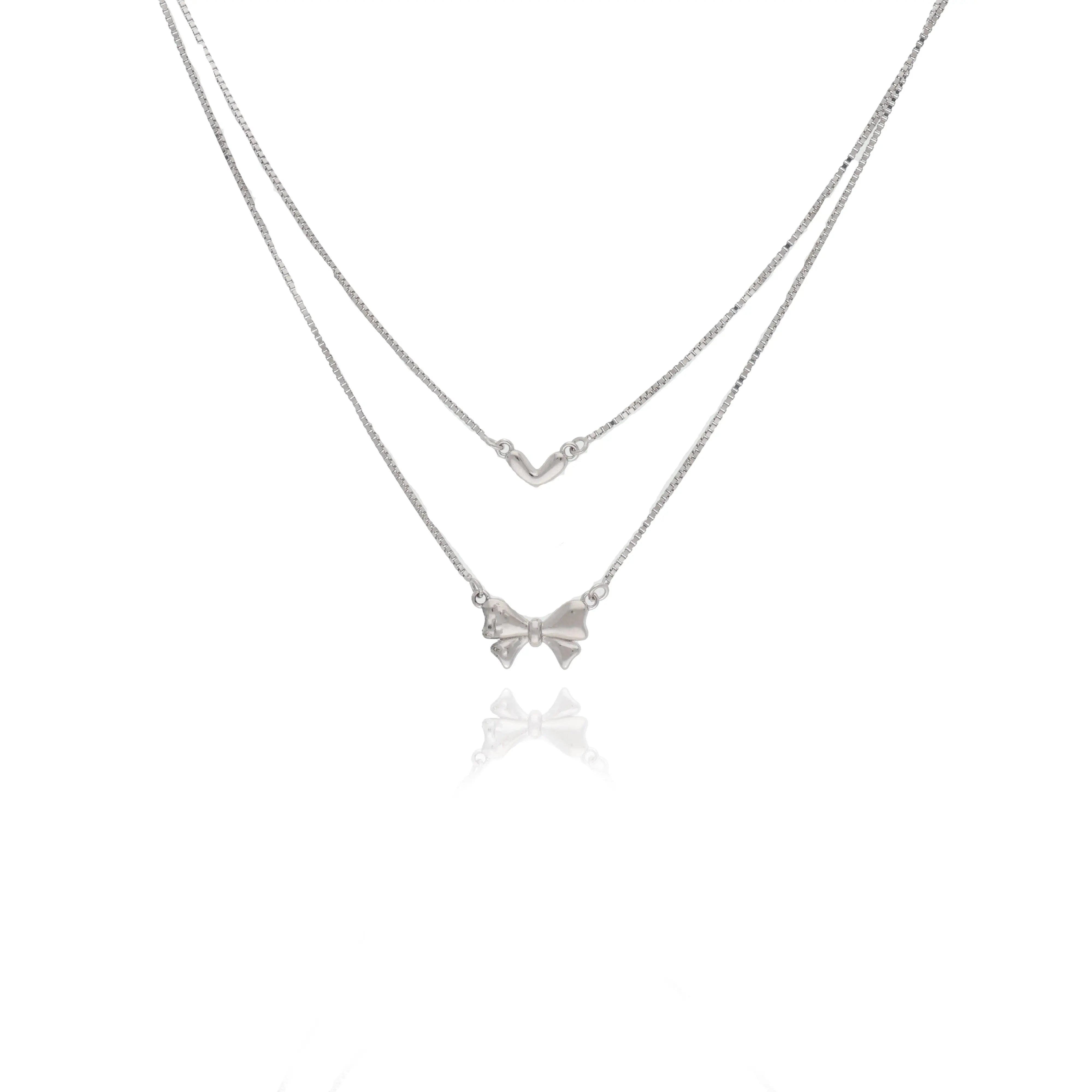 925 Silver Ribbon with Heart Double-Layer Party Wear Chain