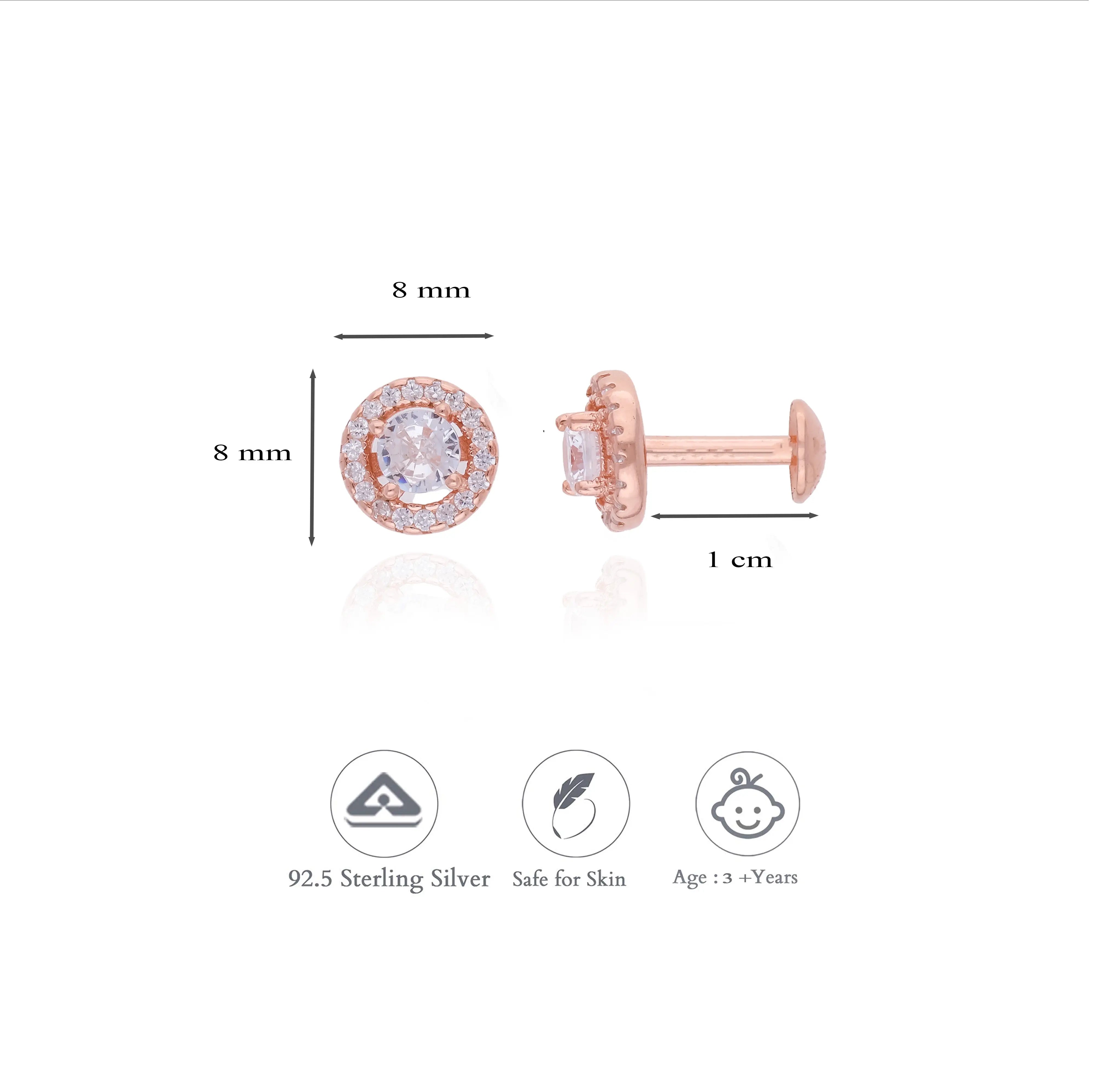 925 Sterling Silver White Cubic Zircon (CZ) Stone Kids Stud