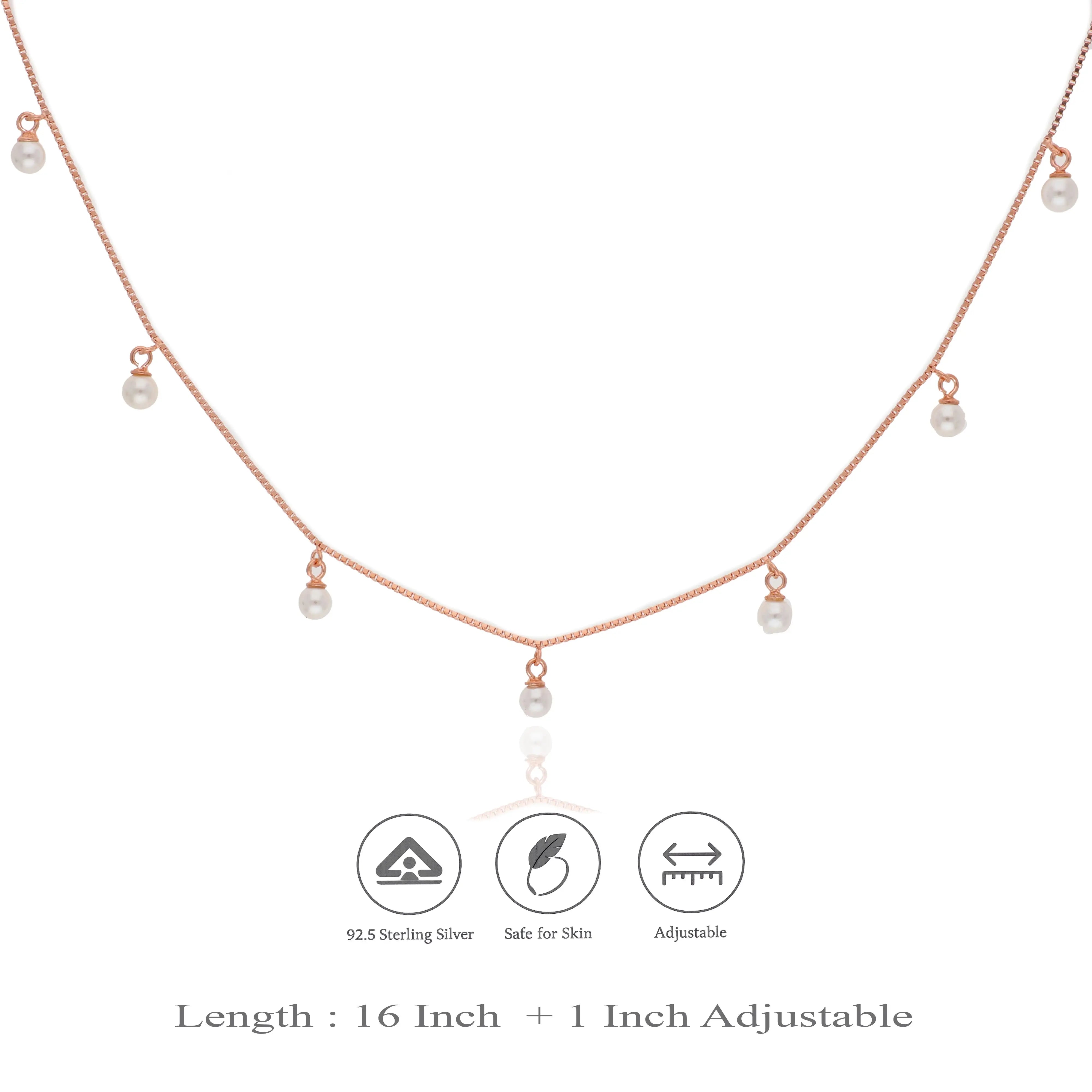 Pearl Drop 925 Silver Layered Chain Necklace