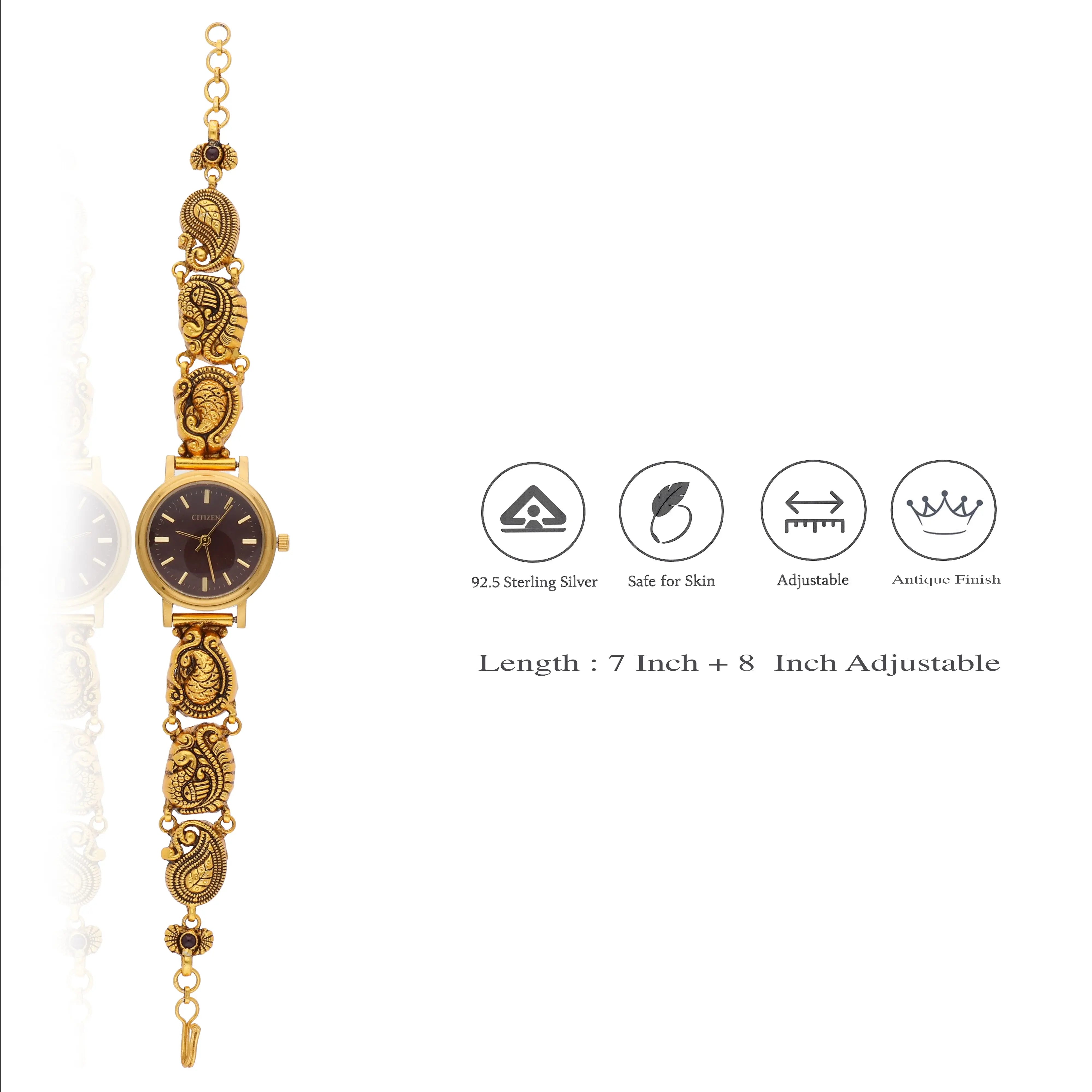 925 Silver Vintage Style Black Indian Wristwatch