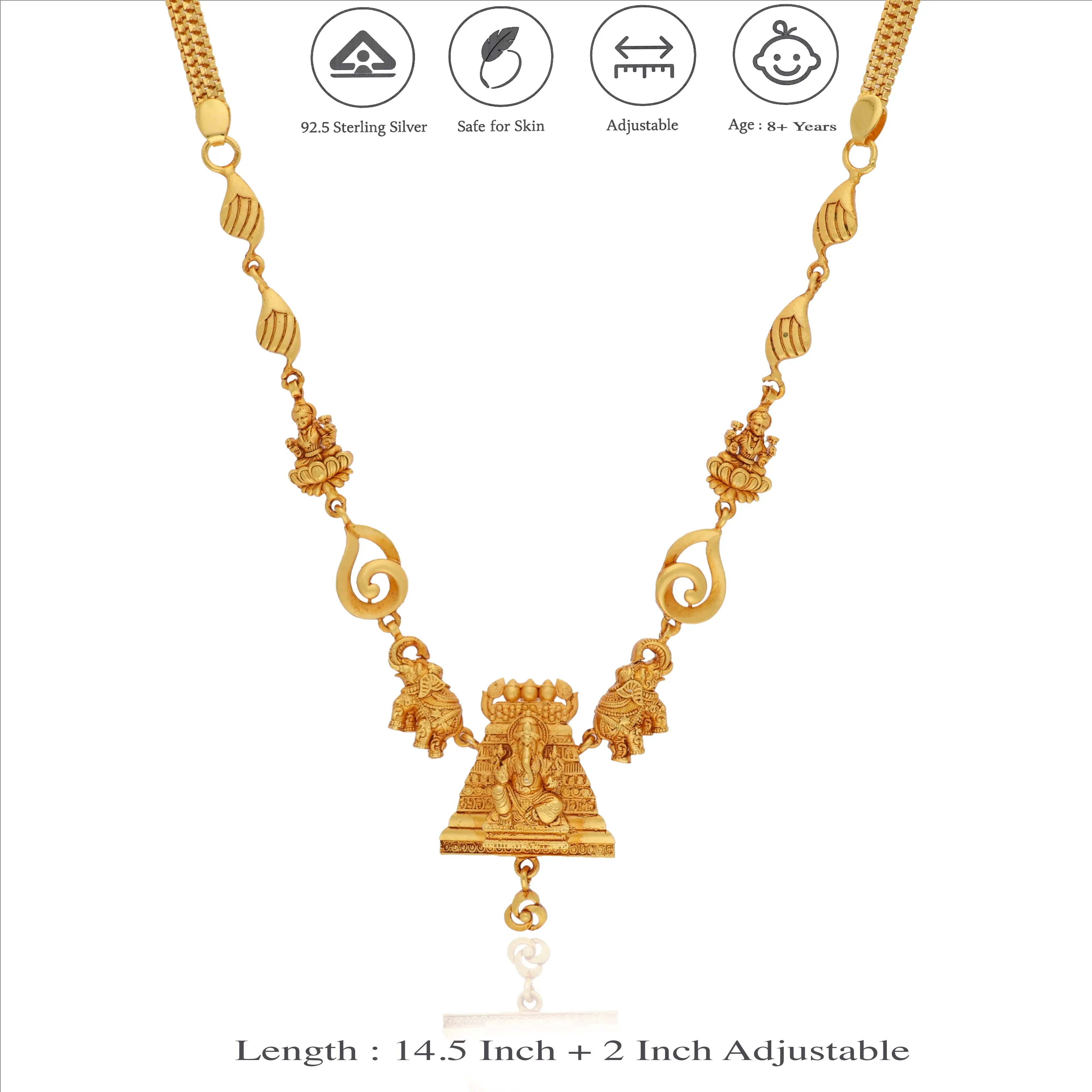 Vinayakar Gopuram 925 Sterling Silver Adjustable Necklace