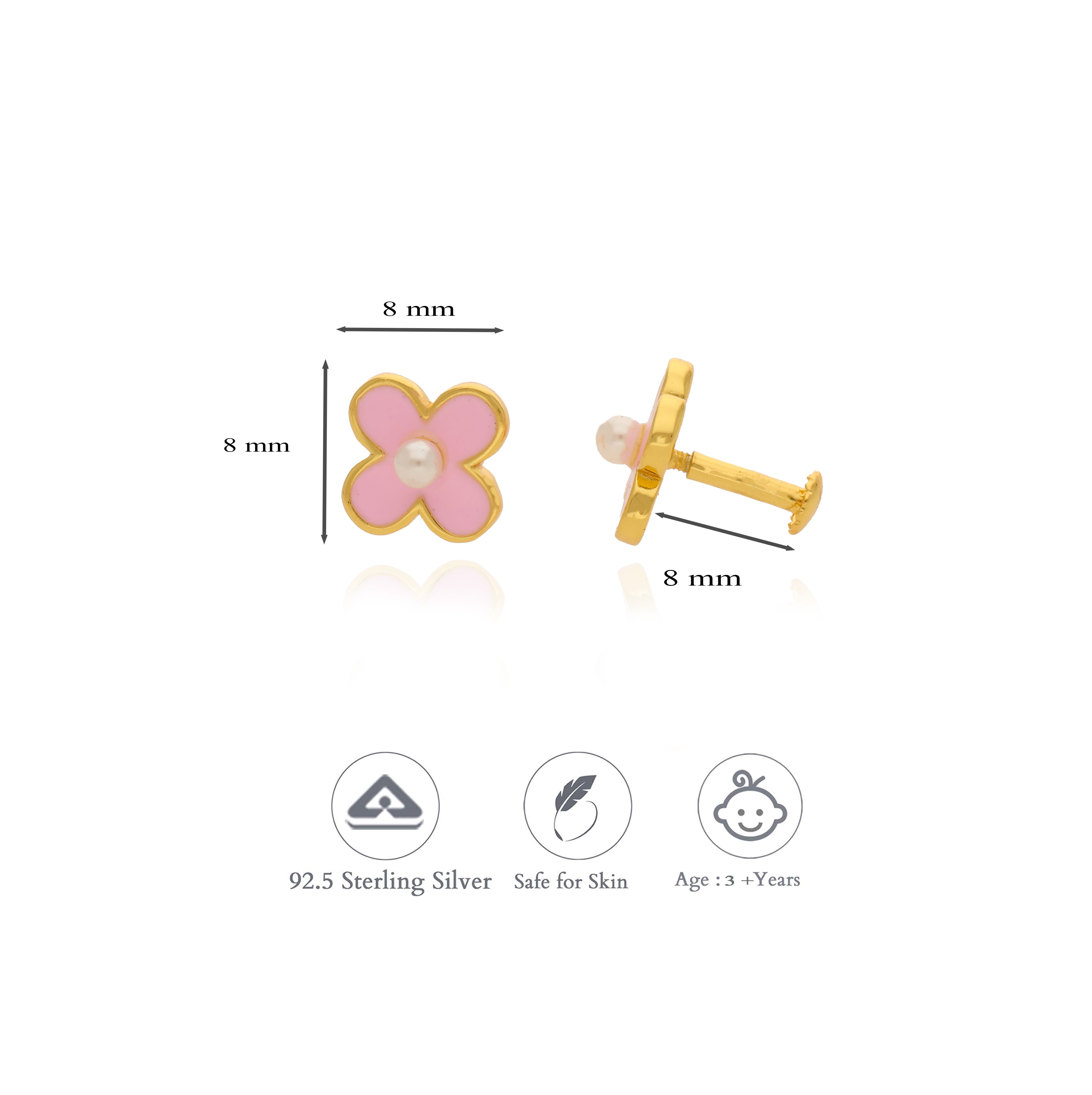 Sweet Pink Flower 925 Silver Kids Studs (3+ Yrs)