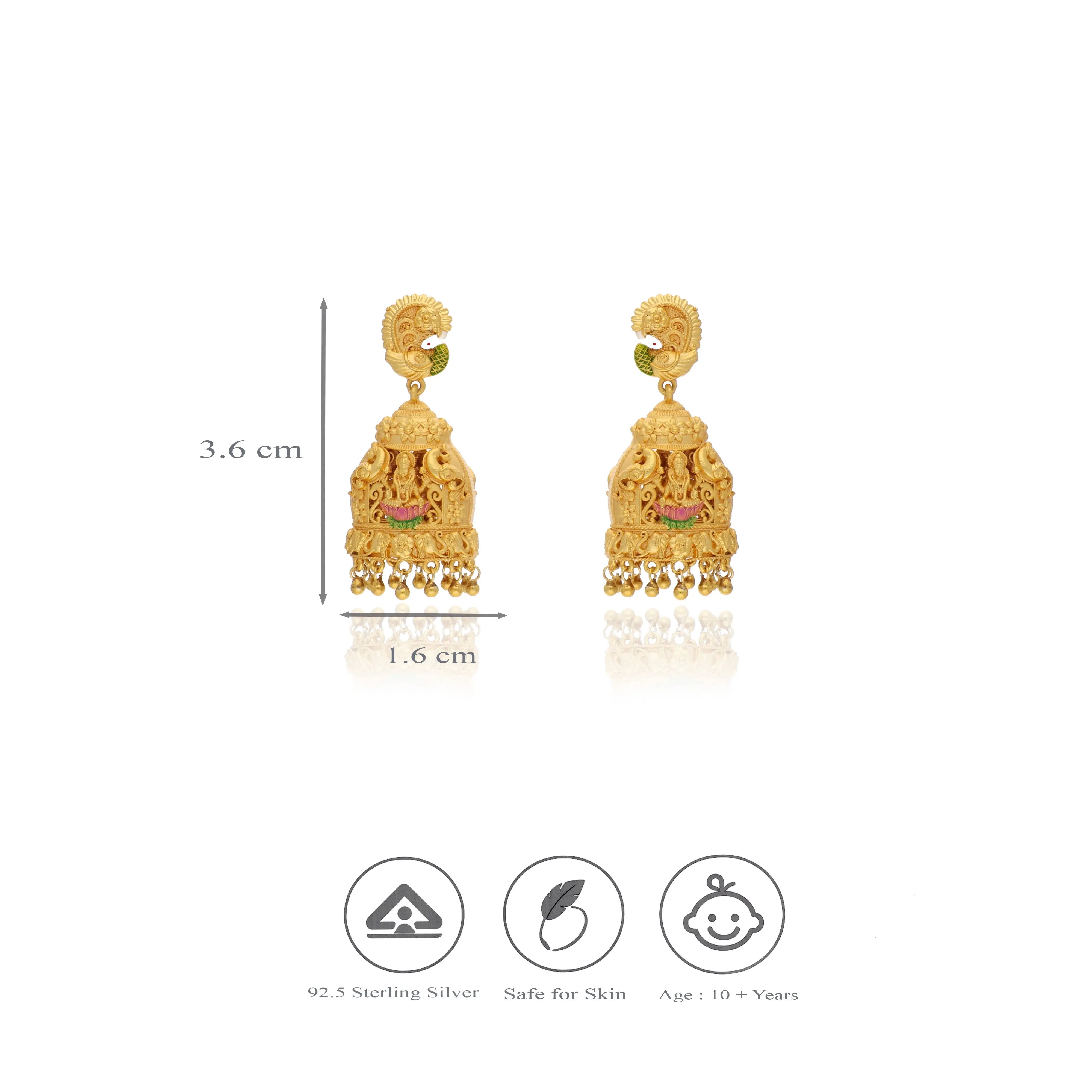 925 Silver Mayura Hastha Gajalaxmi Jhumkas