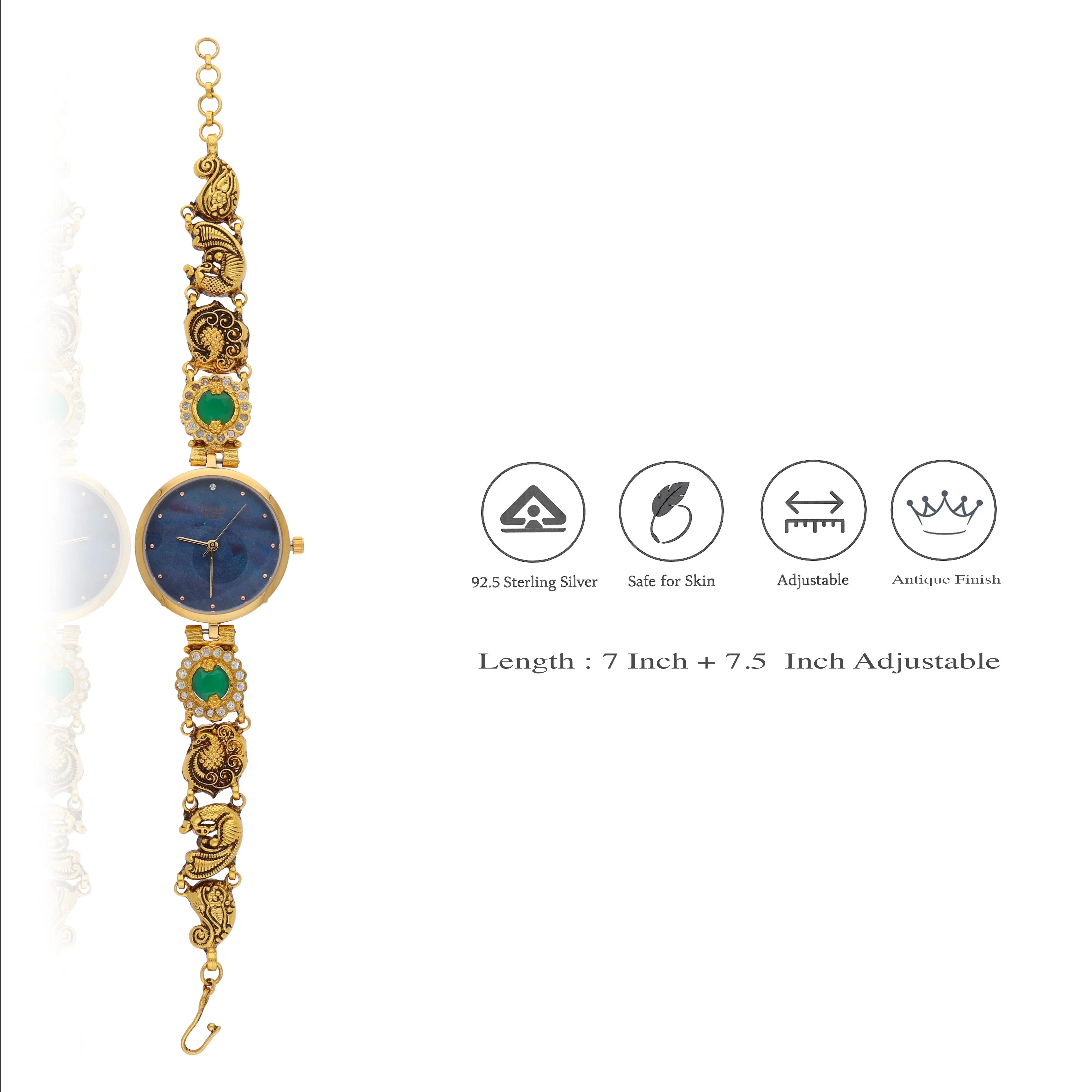 Emerald Mayur Pure Silver Traditional Watch for Women