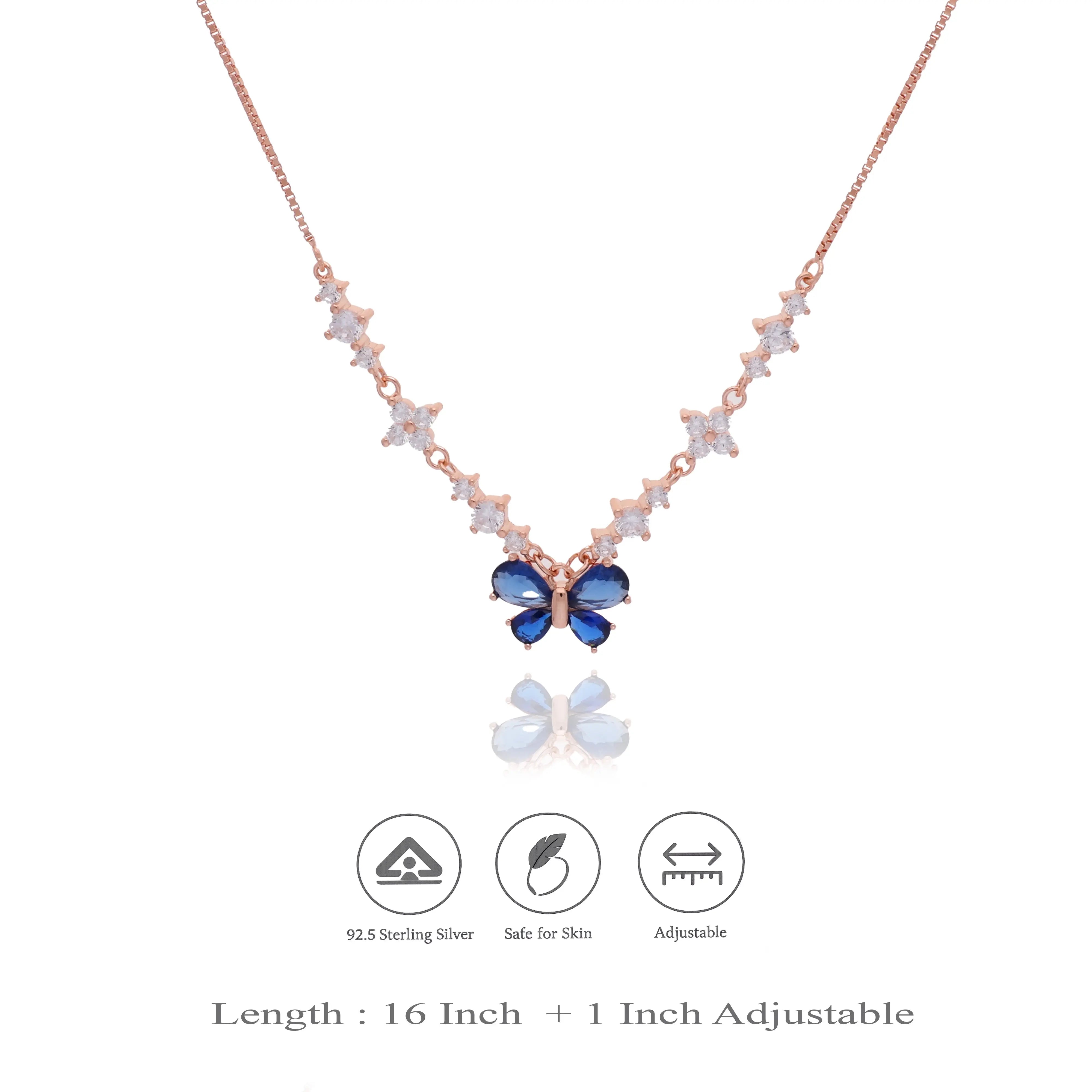 Blue Butterfly 925 Silver Charm Necklace