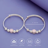 Tiny Peony 999 Sterling Silver Adjustable Kid Bangles