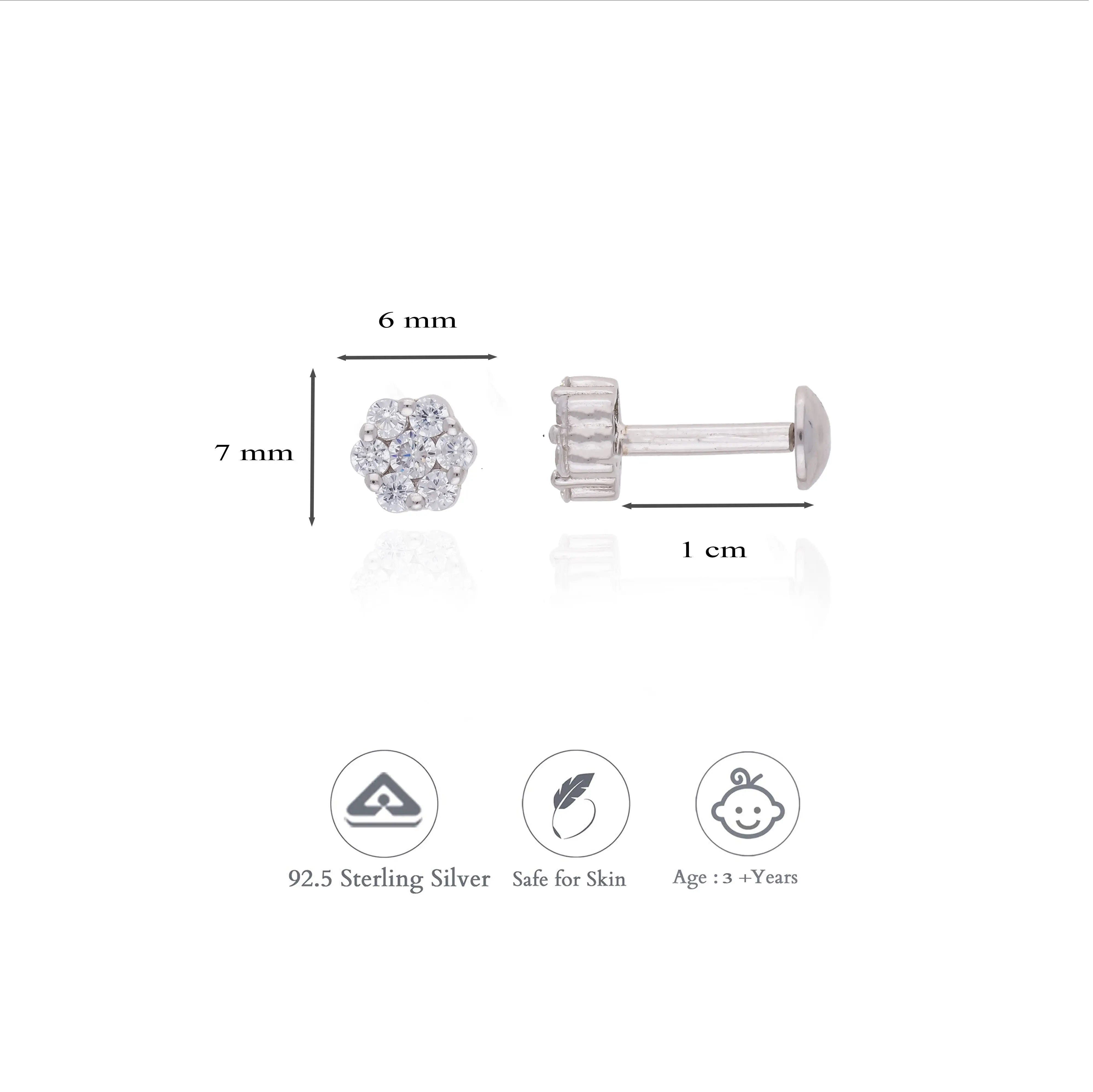925 Sterling Silver Stone Stud Earrings for Girls & Kids
