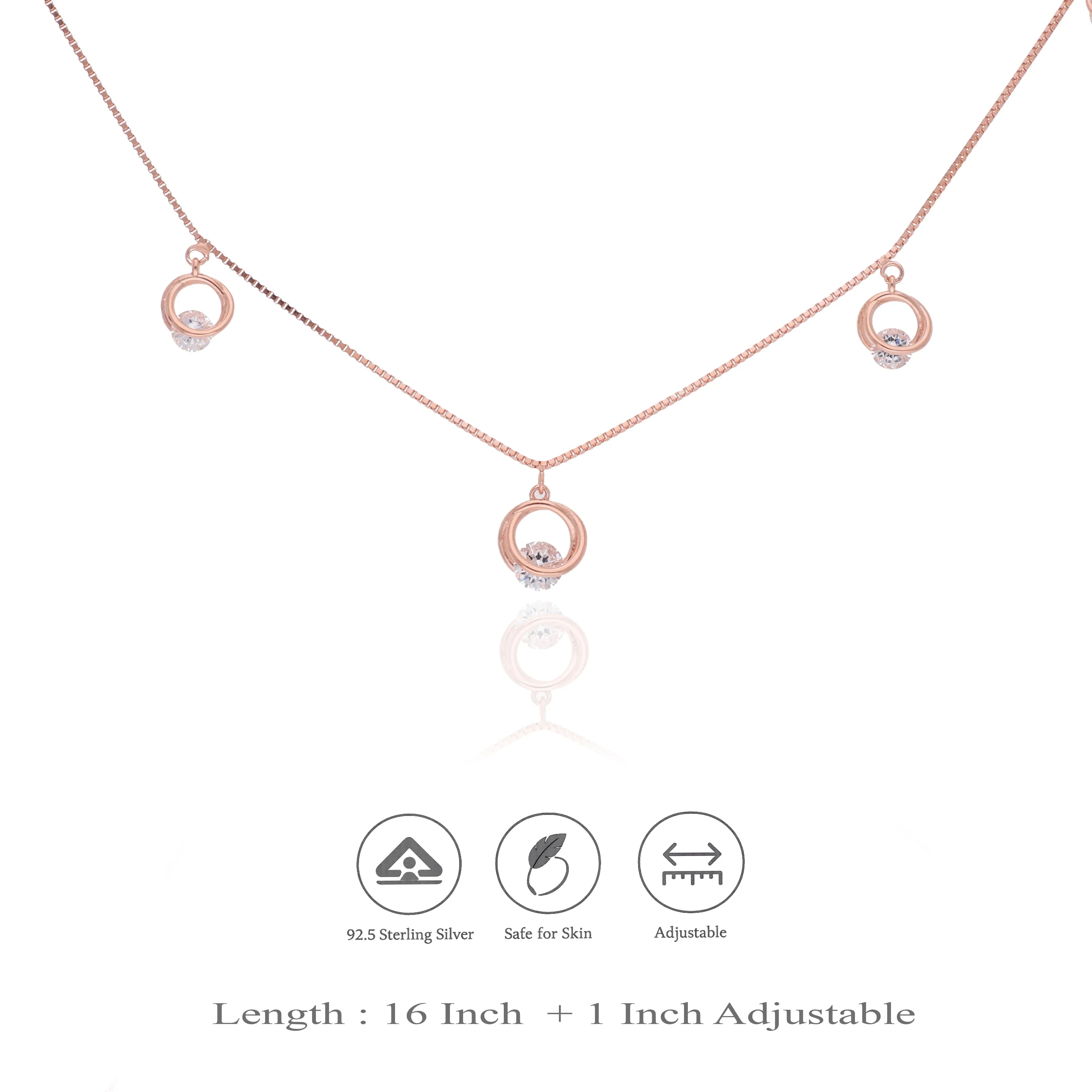 Rose Gold Plated 925 Silver Crystal Circle Charm Necklace
