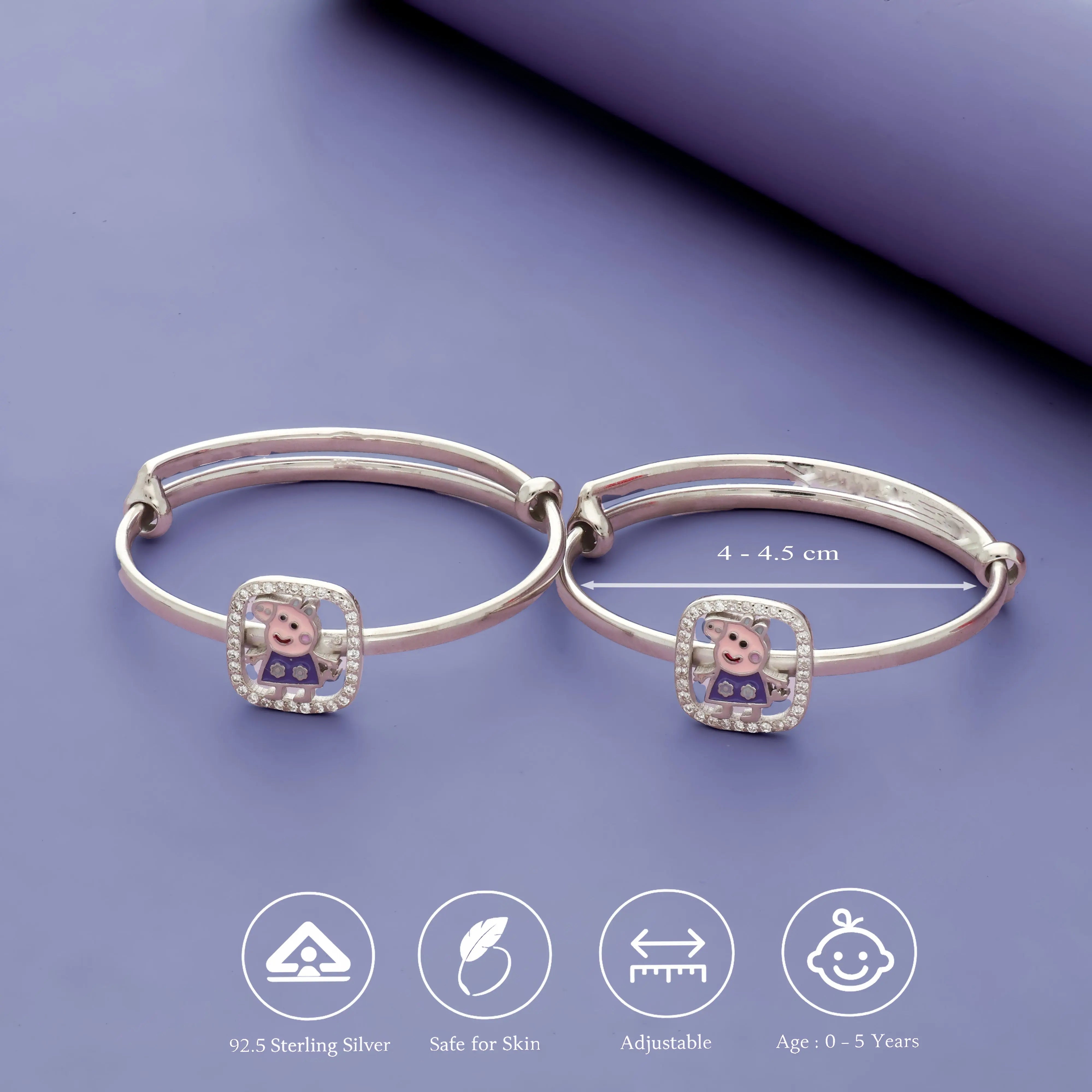 Playful Peppa Pig Sparkle 925 Silver Baby Bangles (0-5 Yrs)