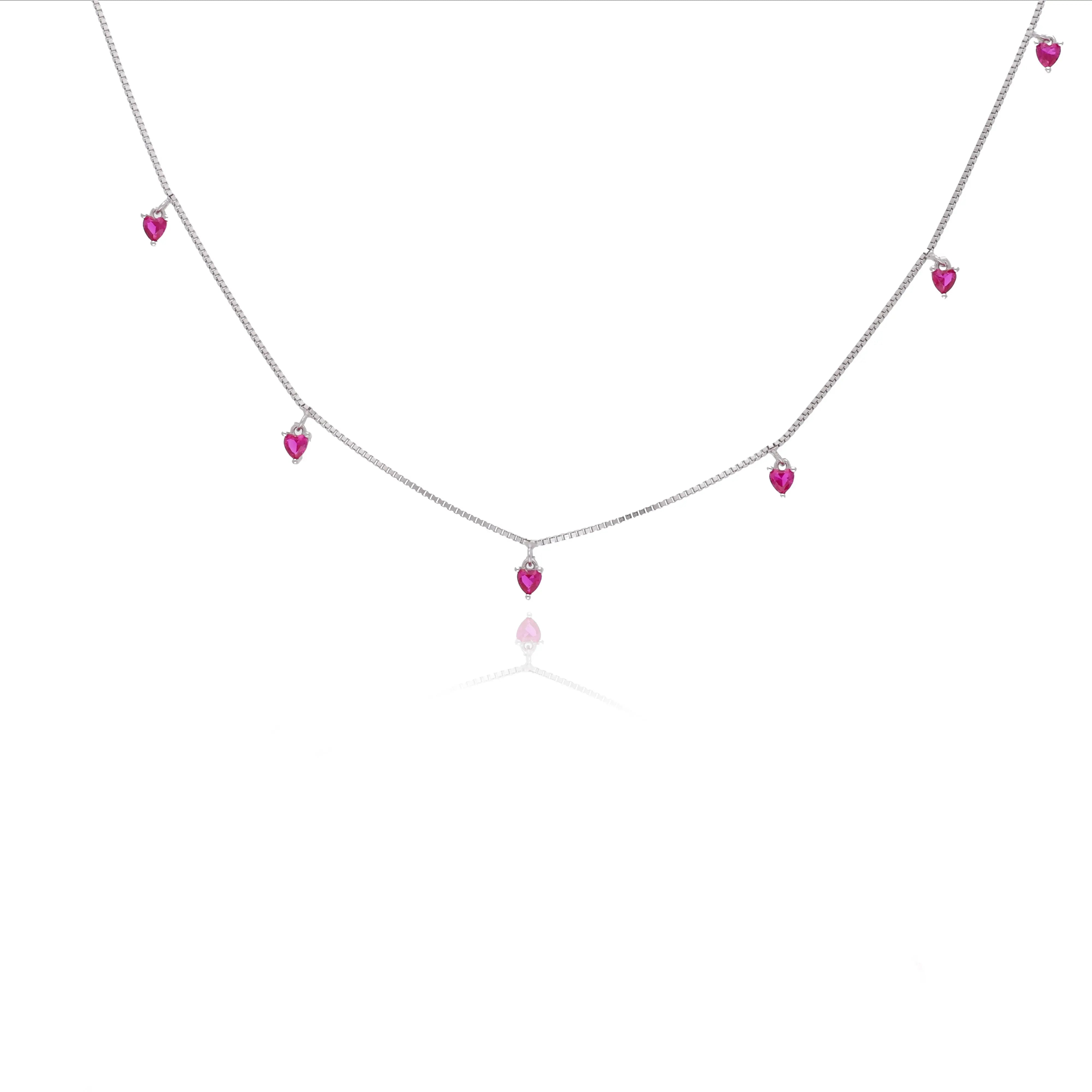 925 Silver Red Heart Charm Chain Necklace