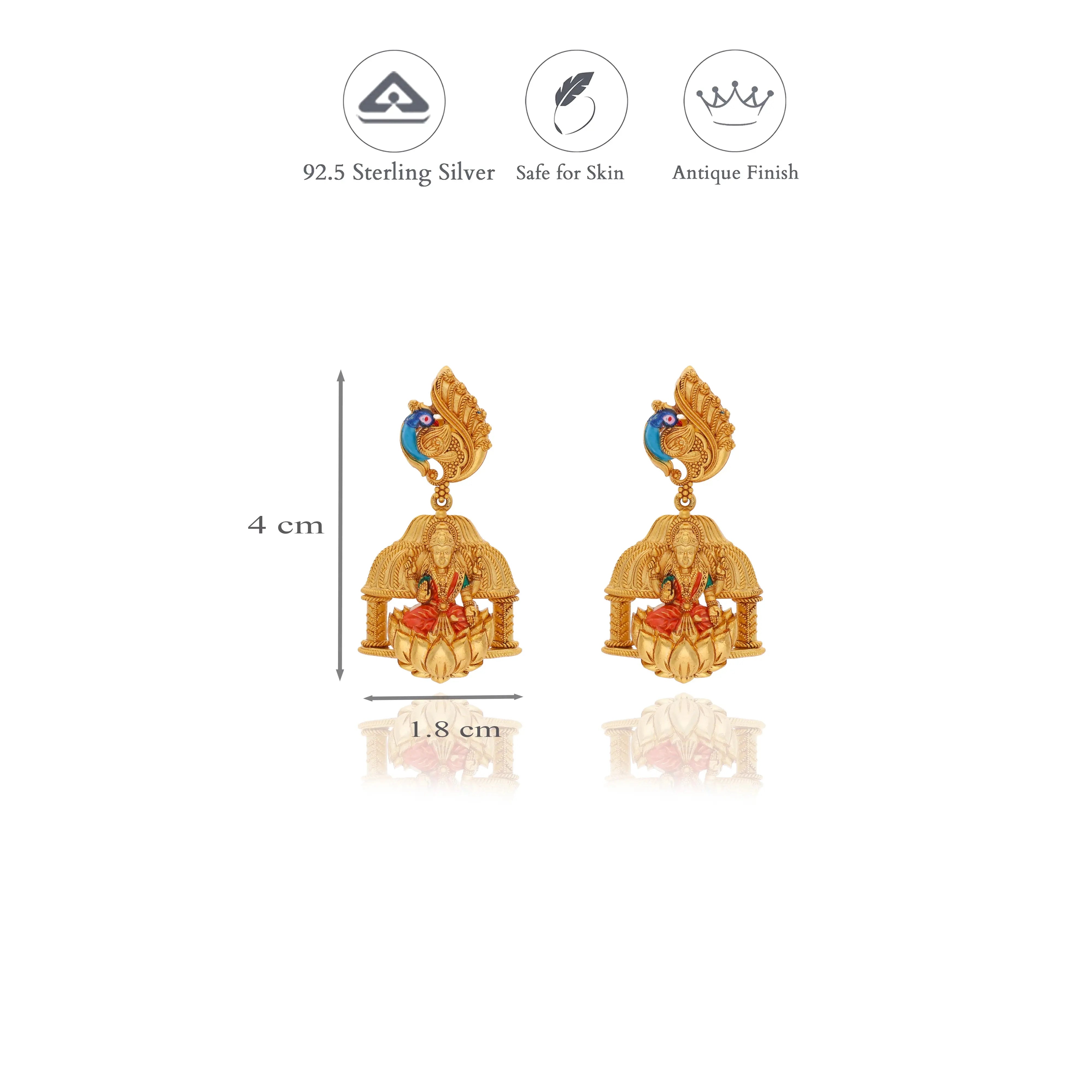 Divine Lakshmi Peacock 925 Sterling Silver Jhumka Earrings