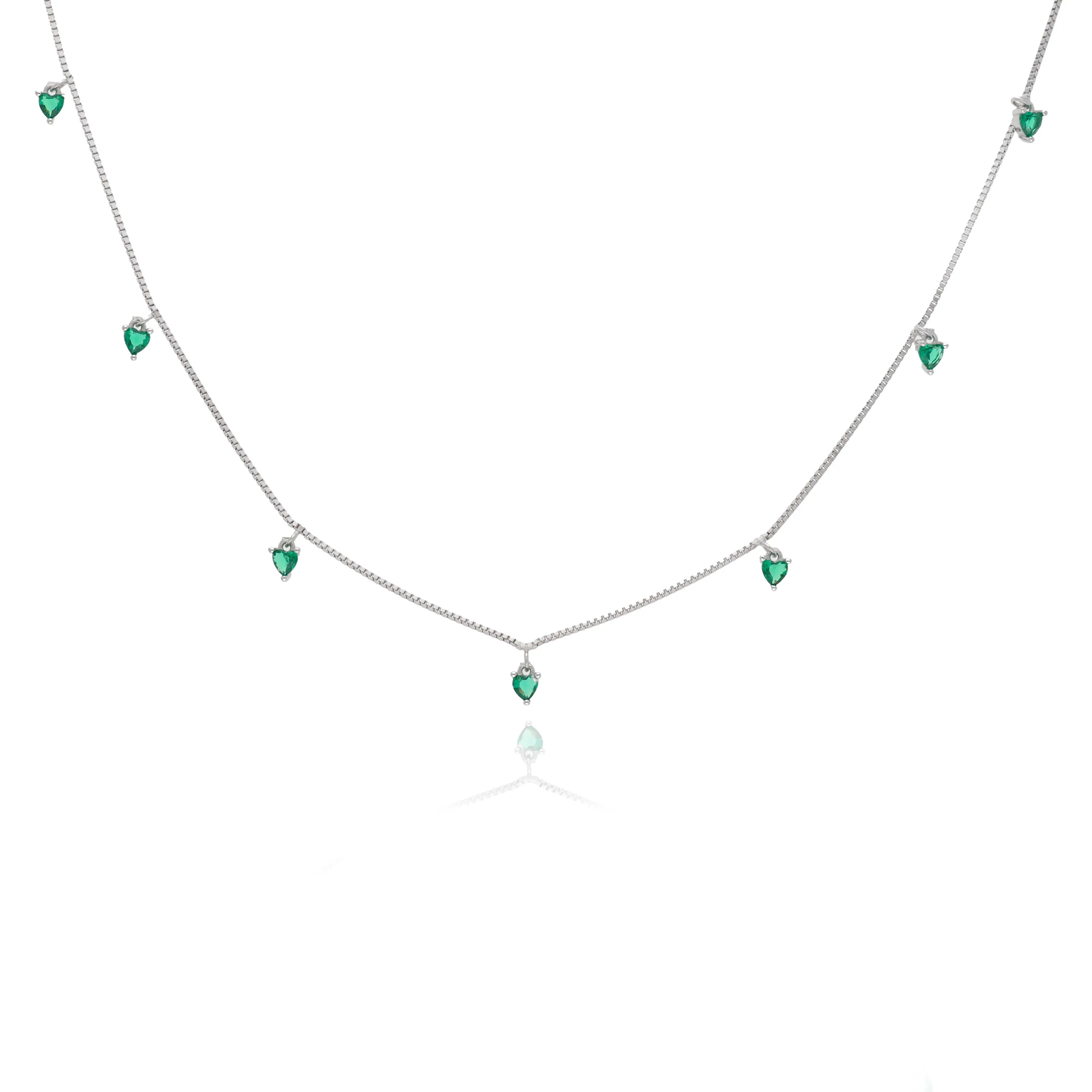 Green Heart 925 Silver Charm Chain Necklace