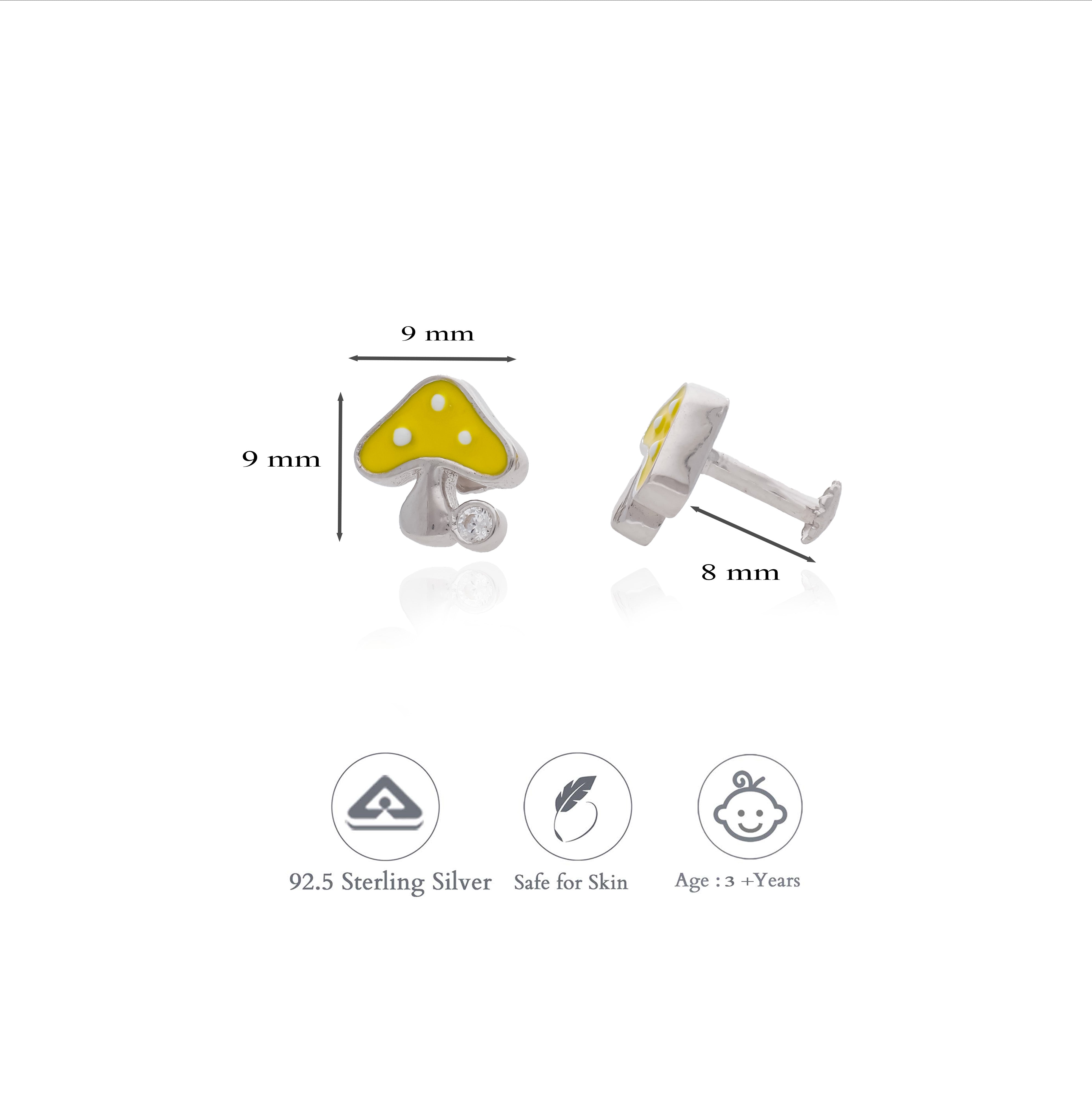 Yellow Mushroom 925 Sterling Silver Kids Stud (3+ Yrs)
