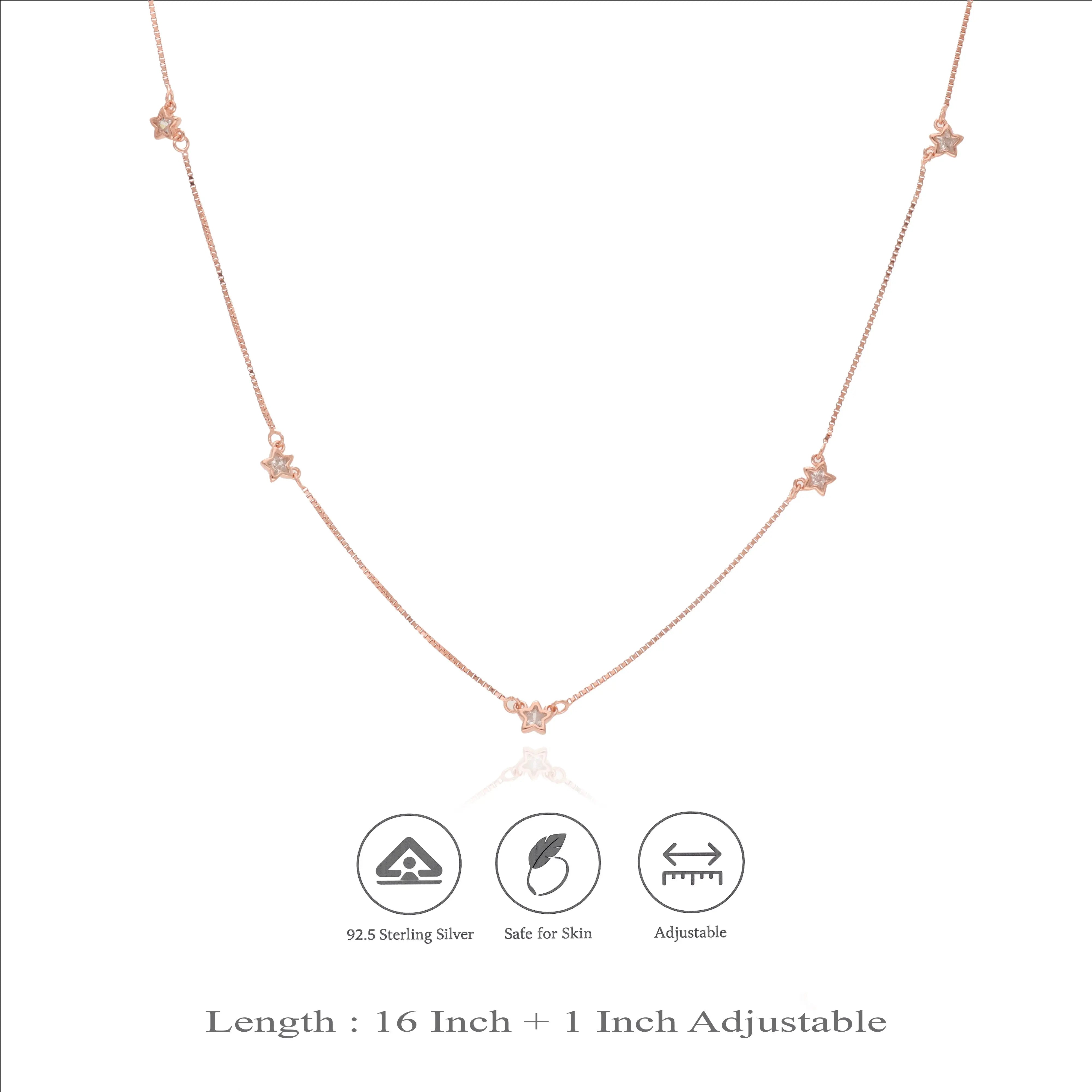 925 Silver Crystal Star Charm Chain Necklace