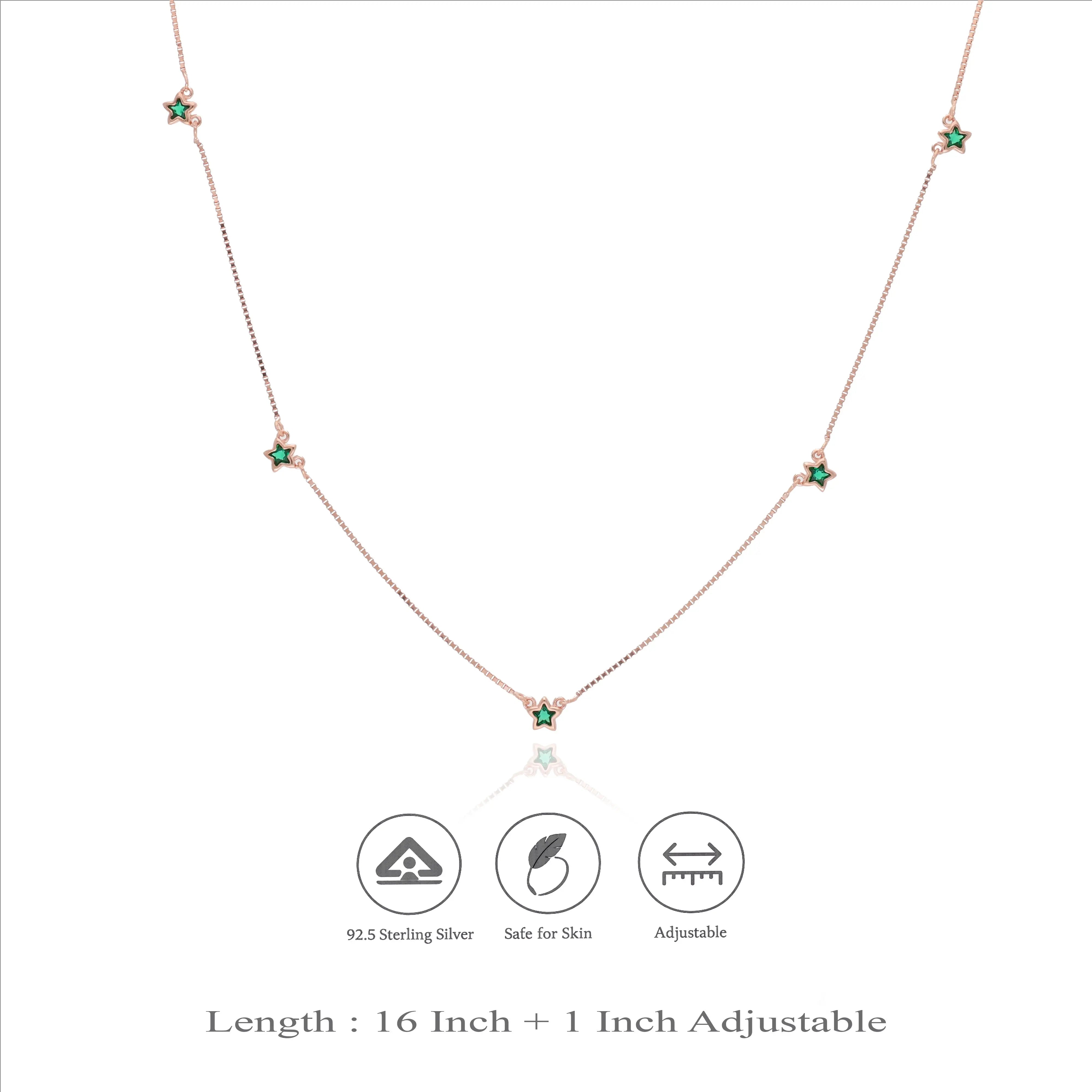 925 Silver Green Star Charm Chain Necklace