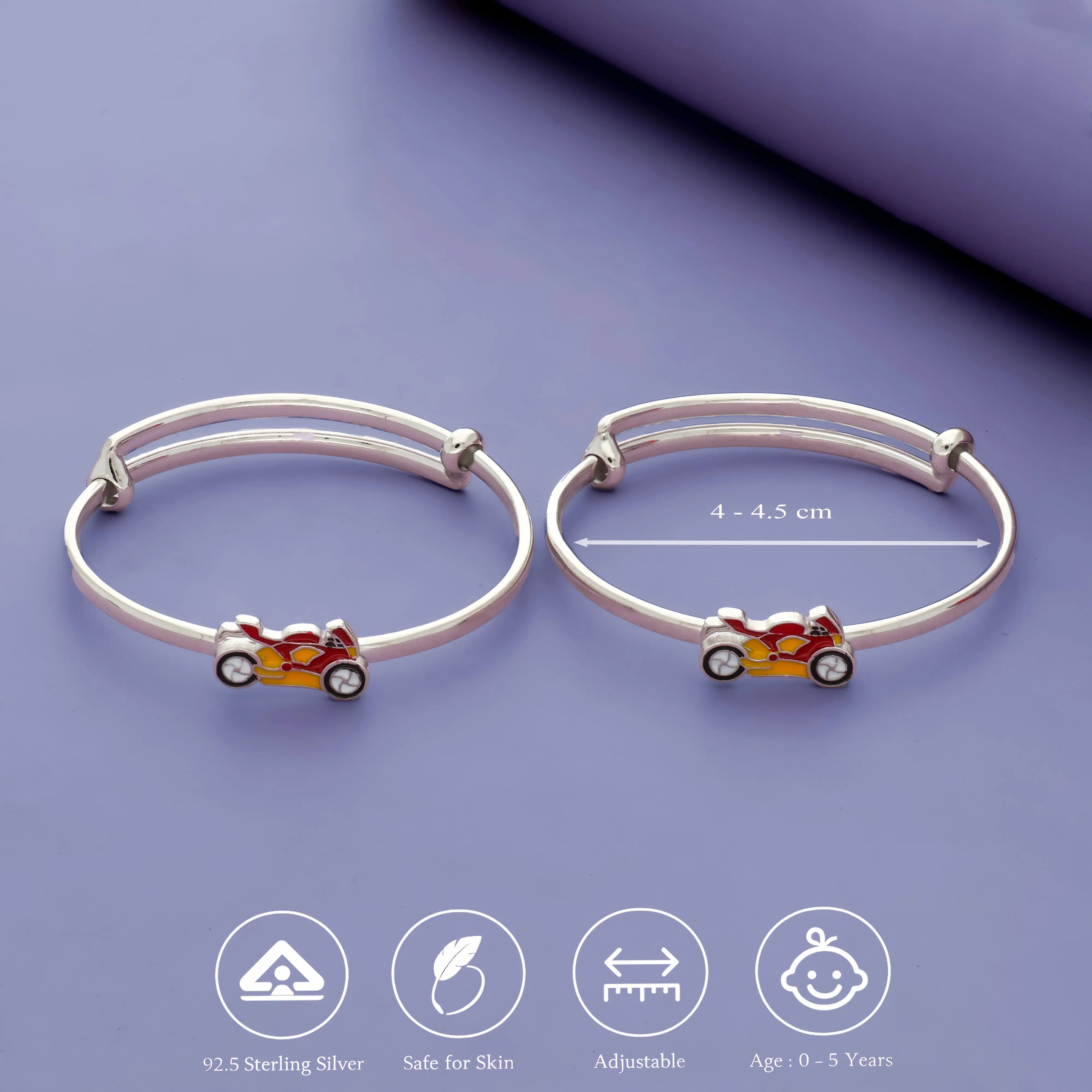 Tiny Racer Motorbike 925 Silver Kids Bangles (0-5 Yrs)