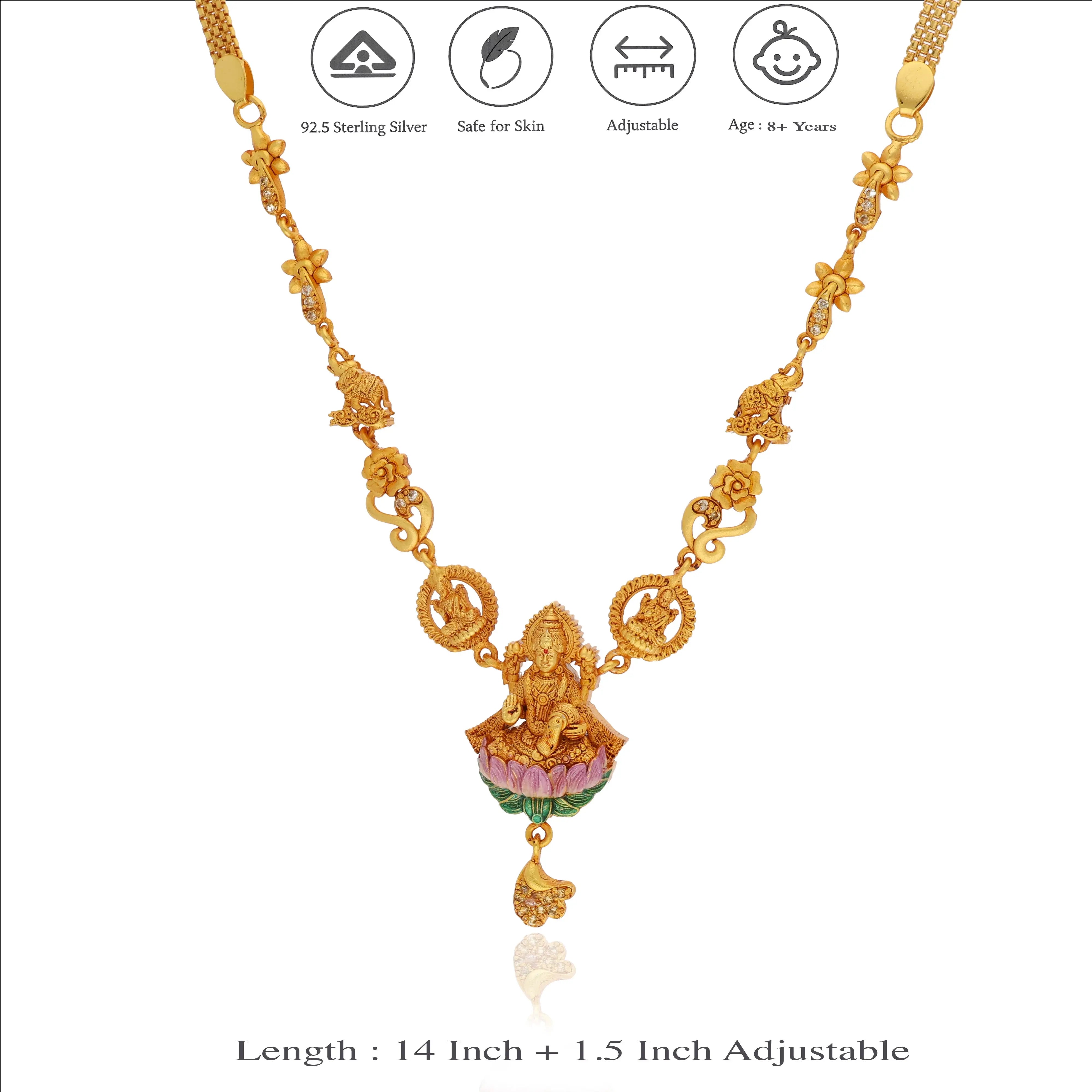 Sri Lakshmi Lotus 925 Silver Adjustable Necklace