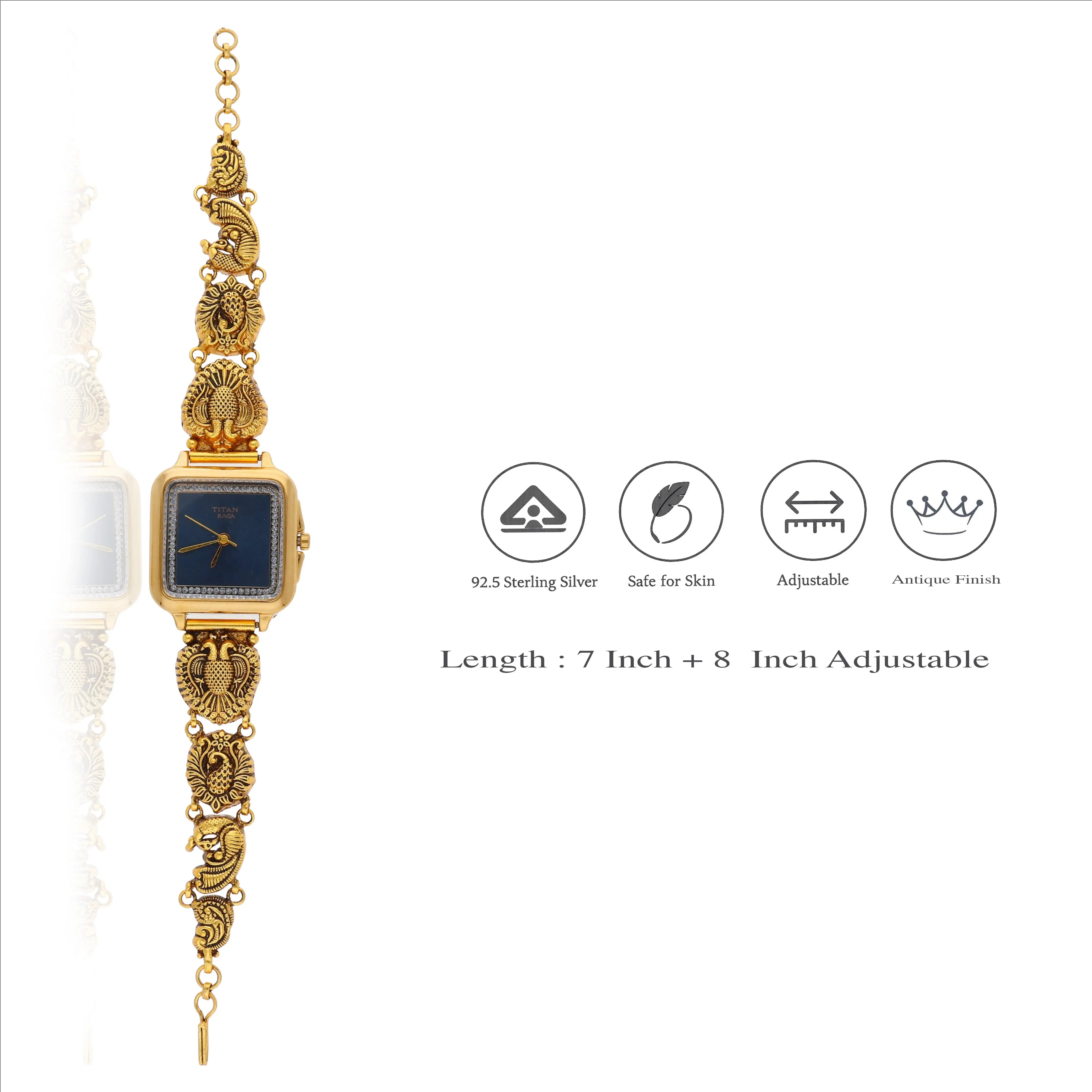 925 Silver Meenakari Jewelry Blue Wristwatch