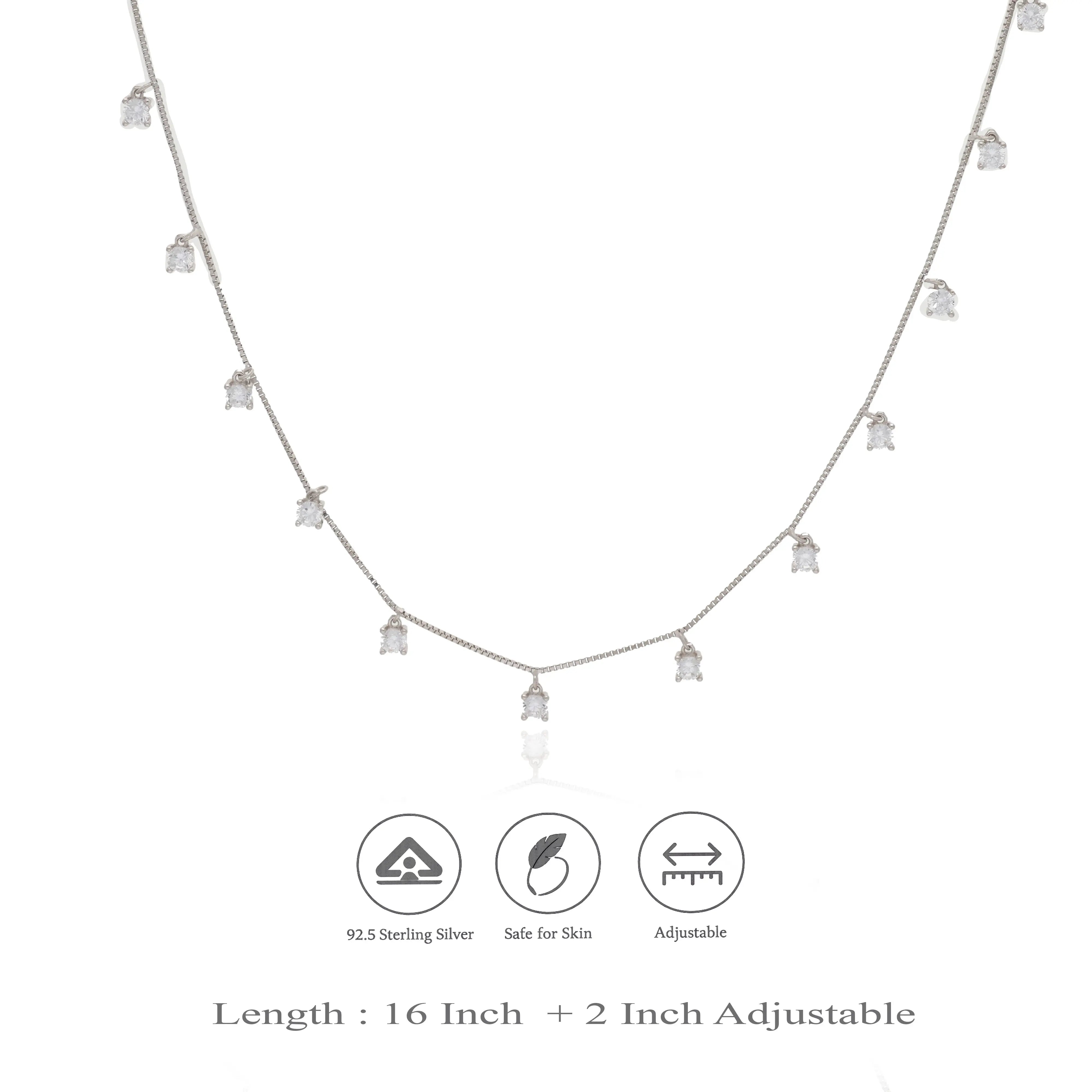 Sparkling White Crystal 925 Silver Charm Necklace