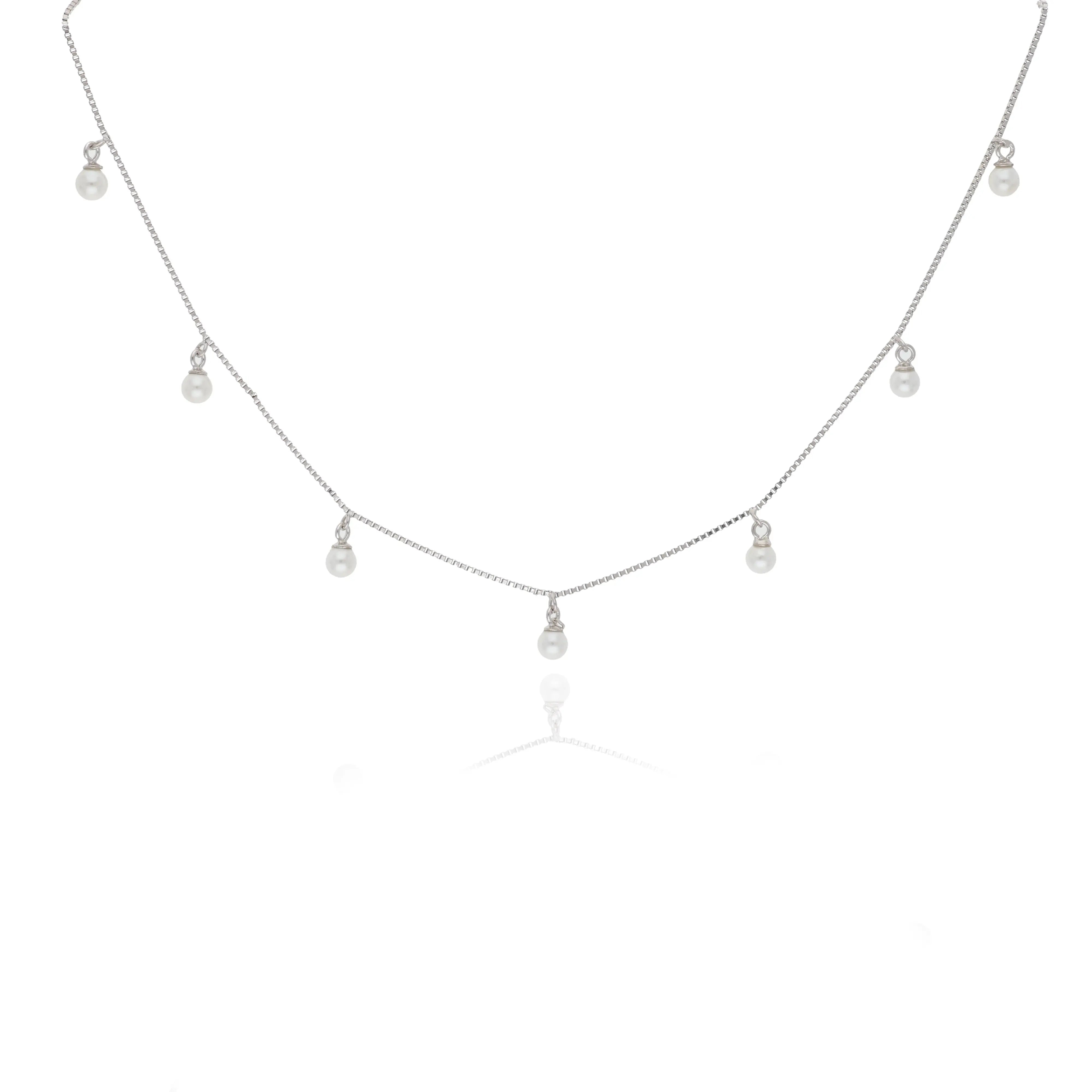 Pearl Drop 925 Silver Layered Chain Necklace