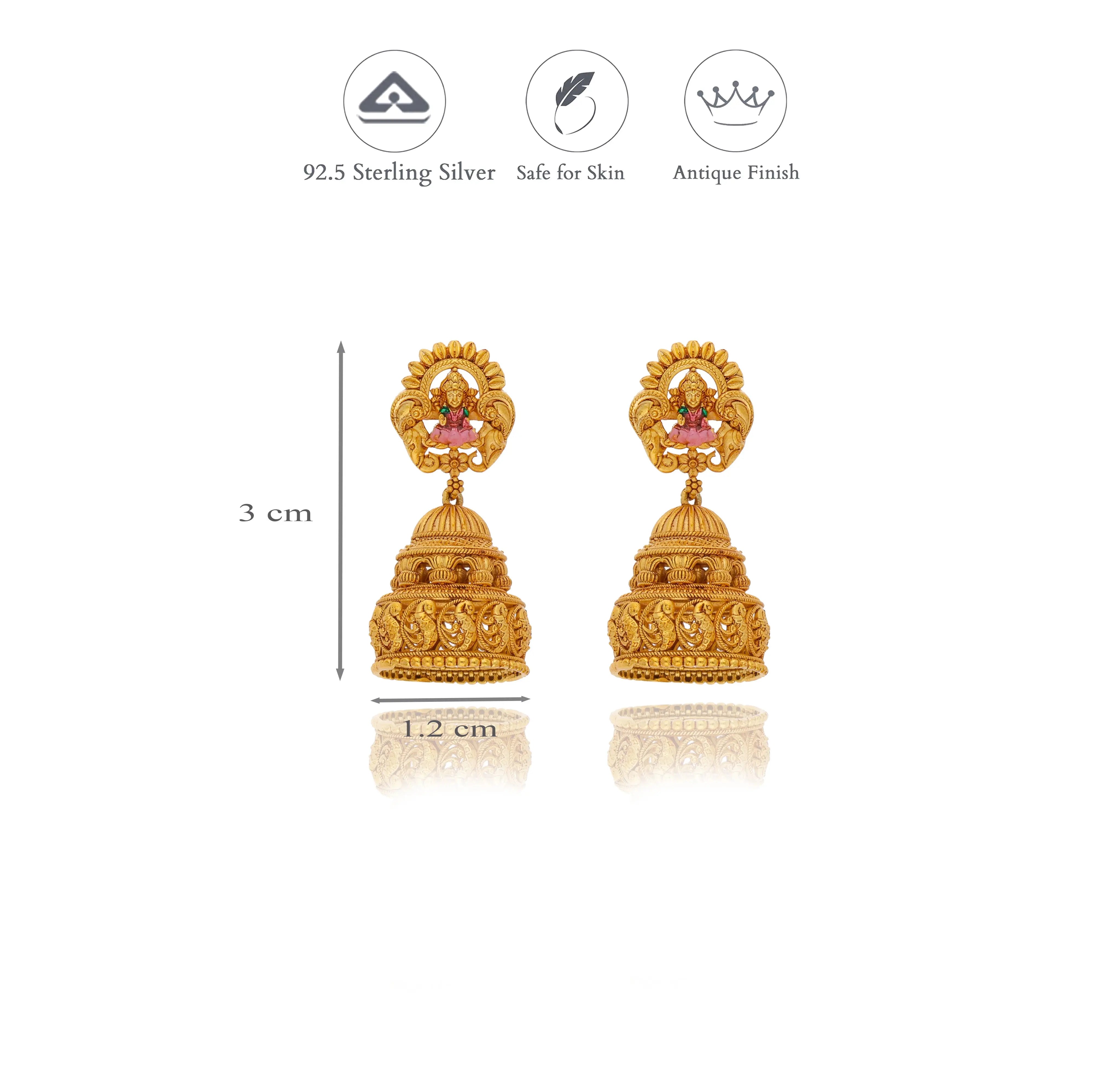 925 Sterling Silver Traditional Lakshmi Temple Jhumkas