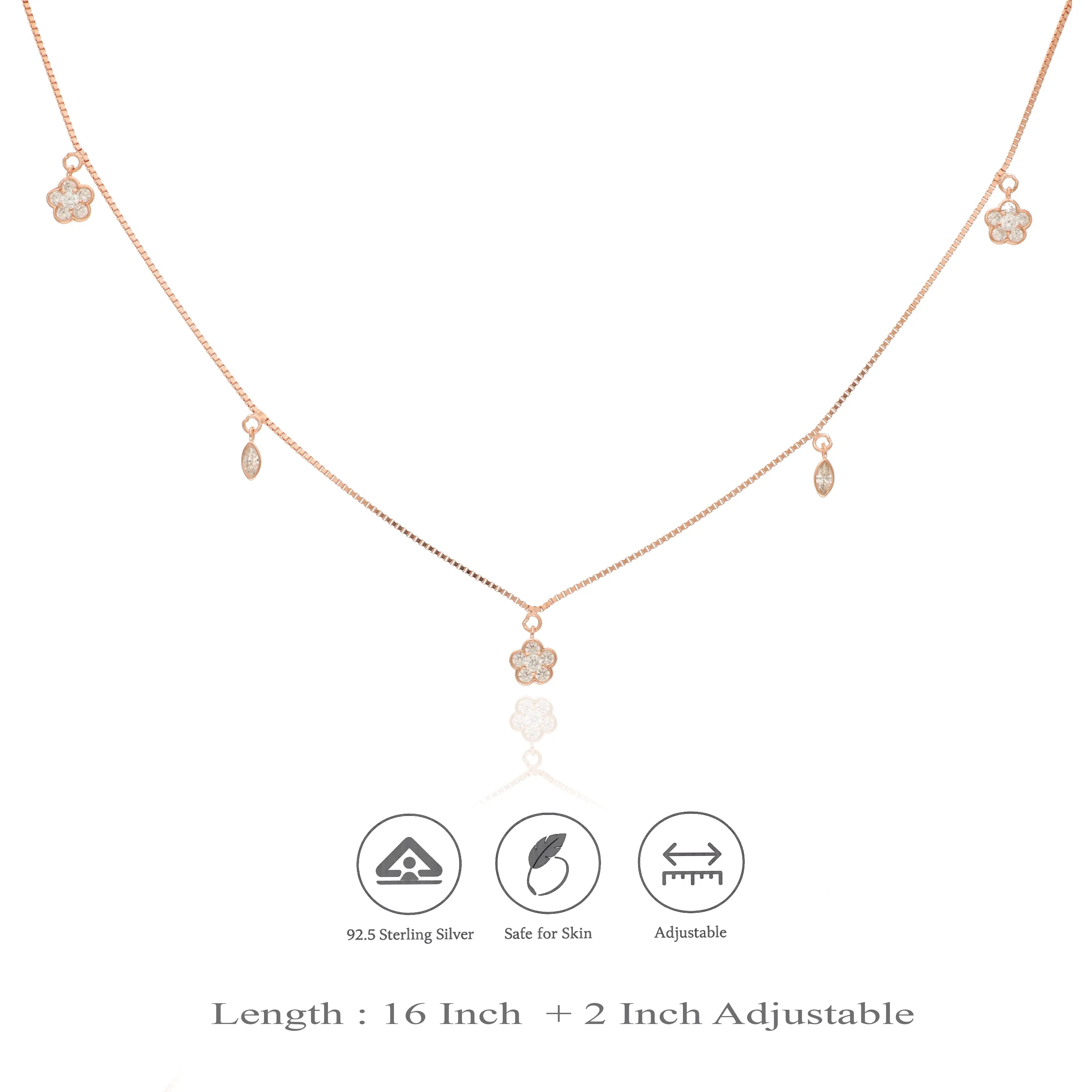 925 Silver Blossom and Leaf Stone Charm Chain Necklace